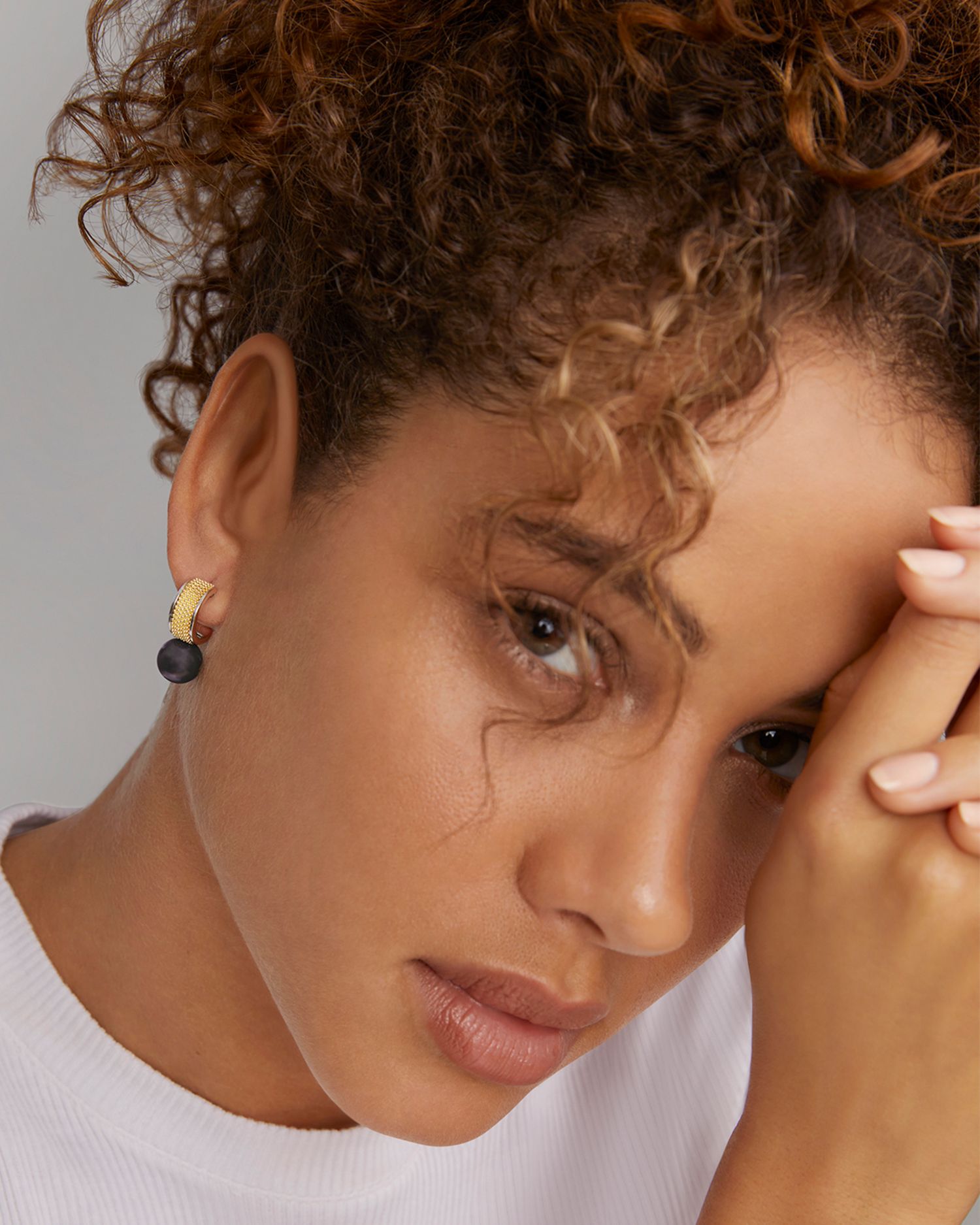 18K Yellow Gold & Sterling Silver Luna Black Tahitian Pearl Half Hoop Earrings