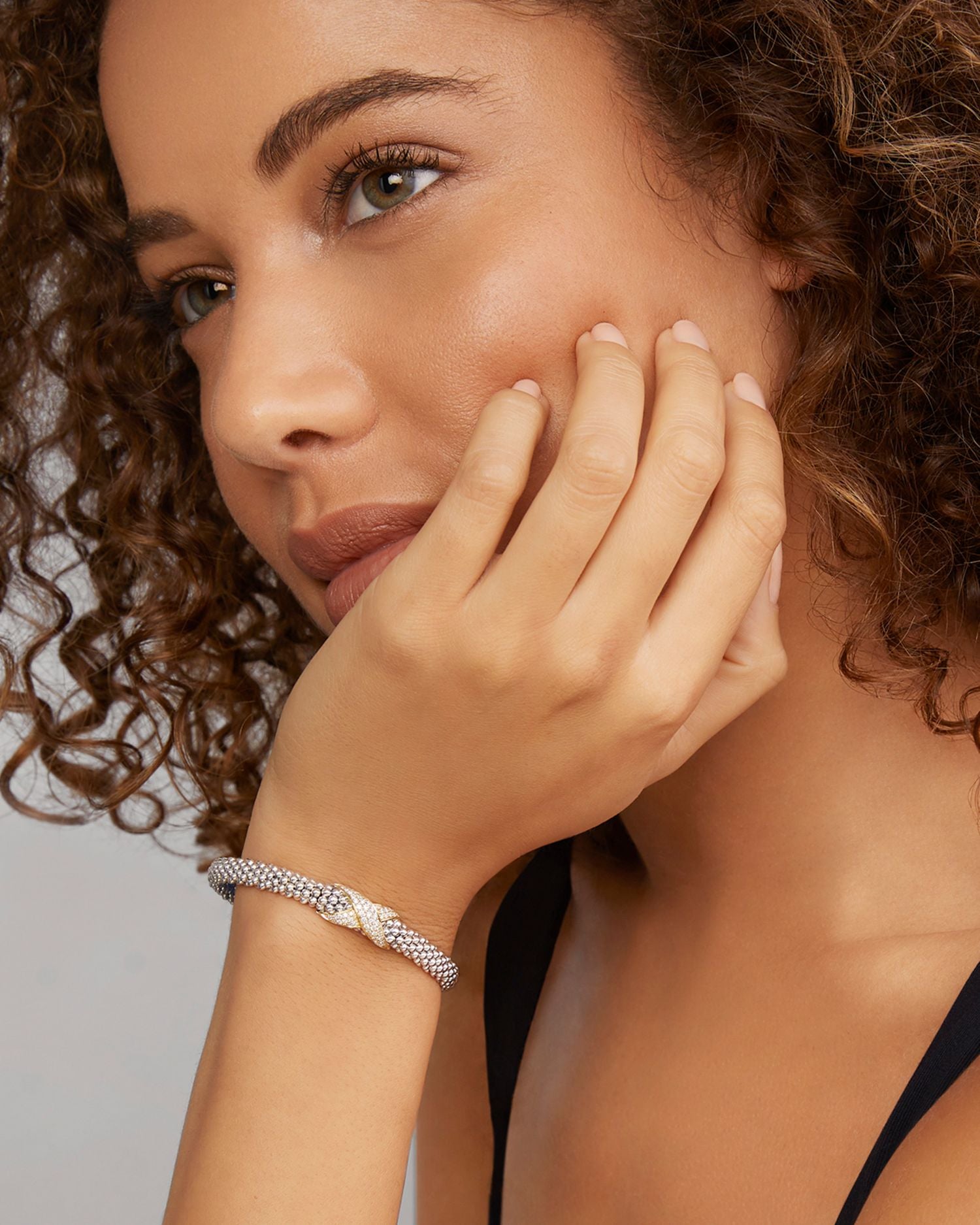 18K Yellow Gold & Sterling Silver Embrace Diamond Pavé X Caviar Bead Bracelet