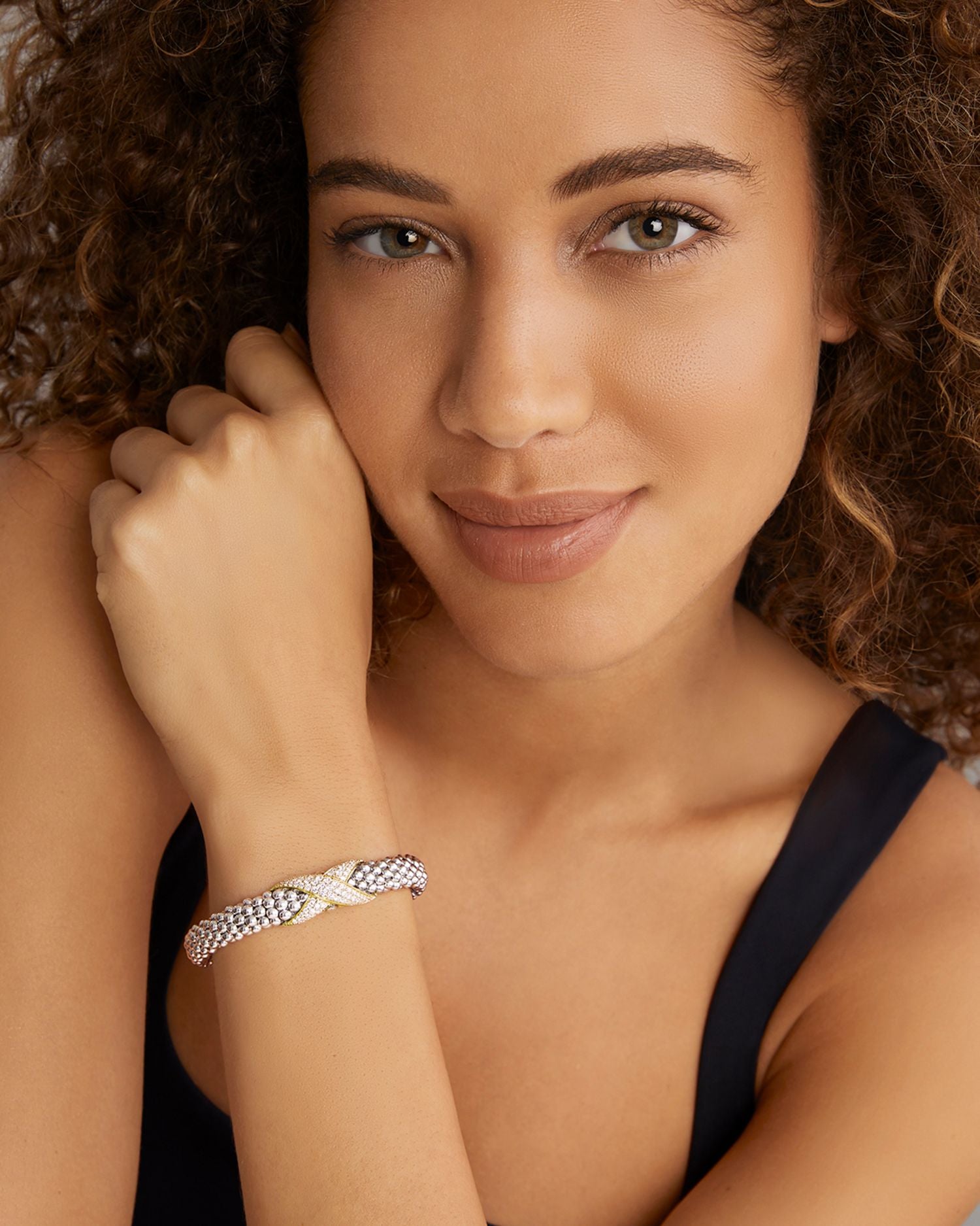 18K Yellow Gold & Sterling Silver Embrace Diamond Pavé X Caviar Bead Bracelet