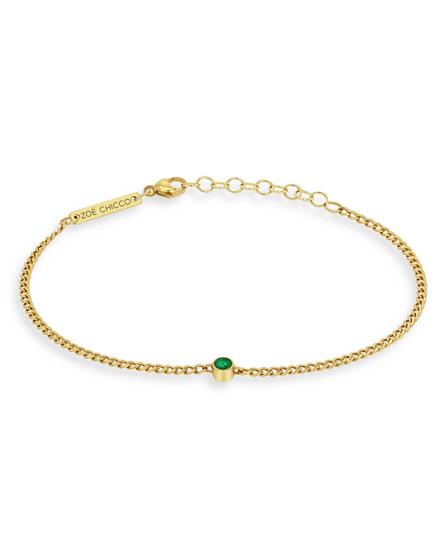 14K Yellow Gold Emerald Solitaire Chain Bracelet