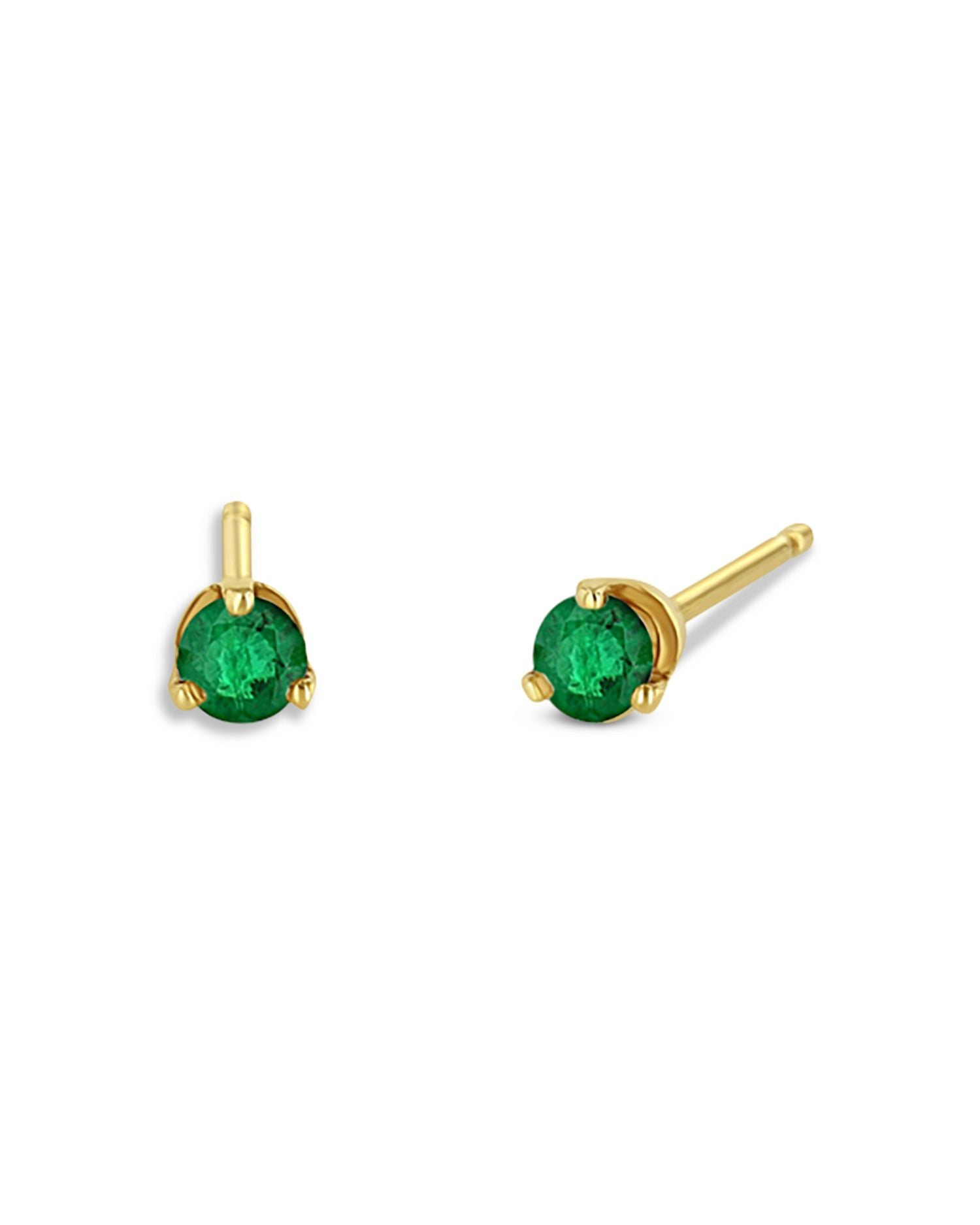 14K Yellow Gold Emerald Stud Earrings