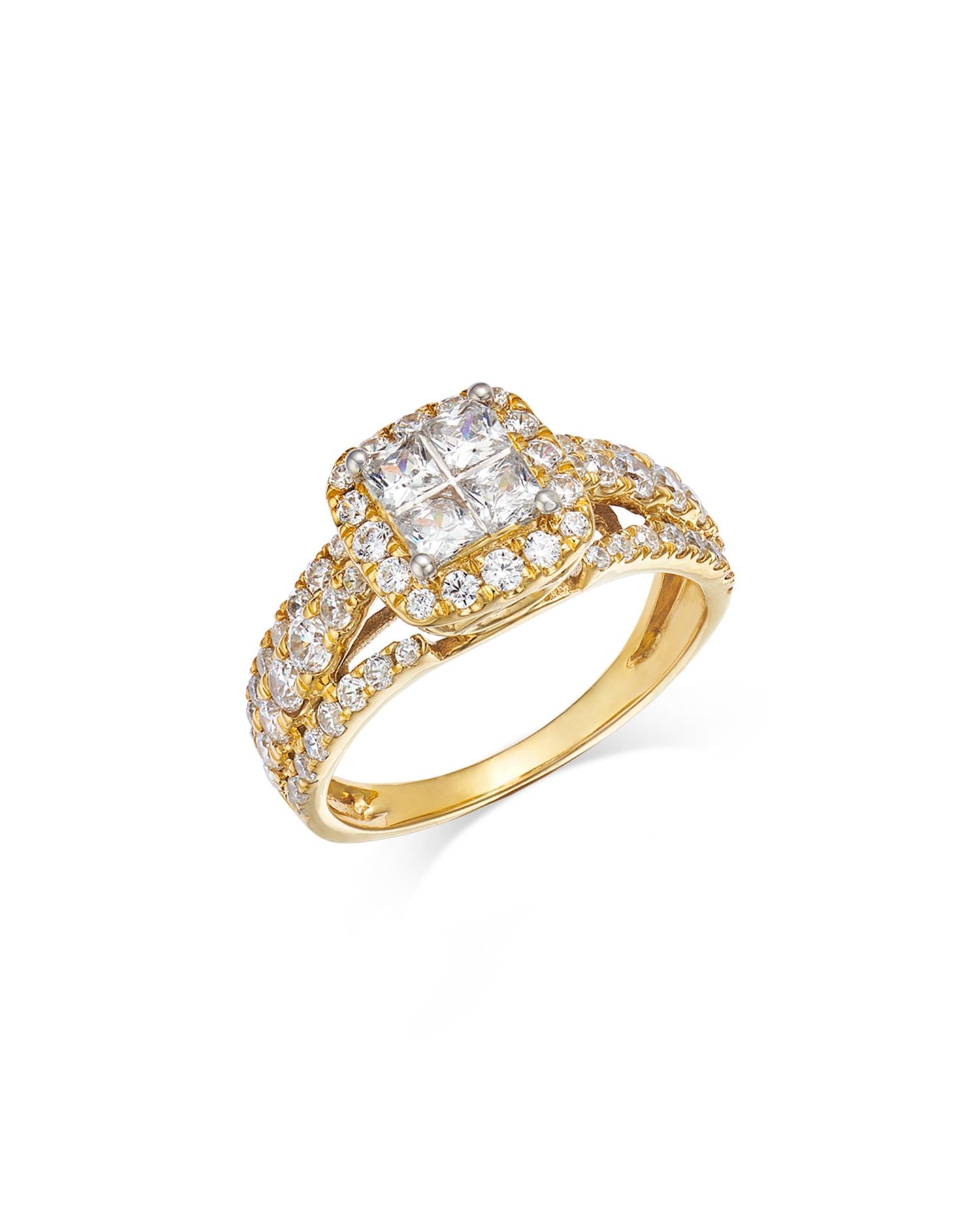 Diamond Princess & Round Halo Ring in 14K Yellow Gold, 1.50 ct. t.w.