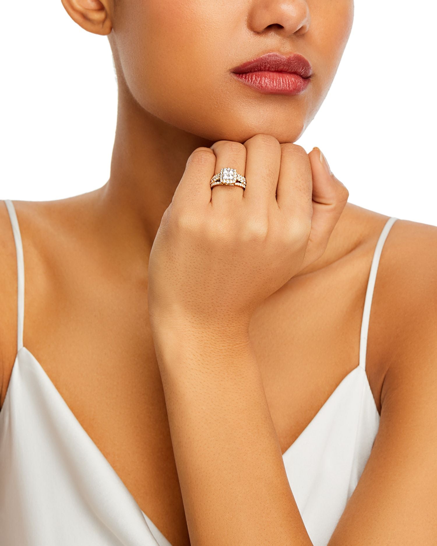 Diamond Princess & Round Halo Ring in 14K Yellow Gold, 1.50 ct. t.w.