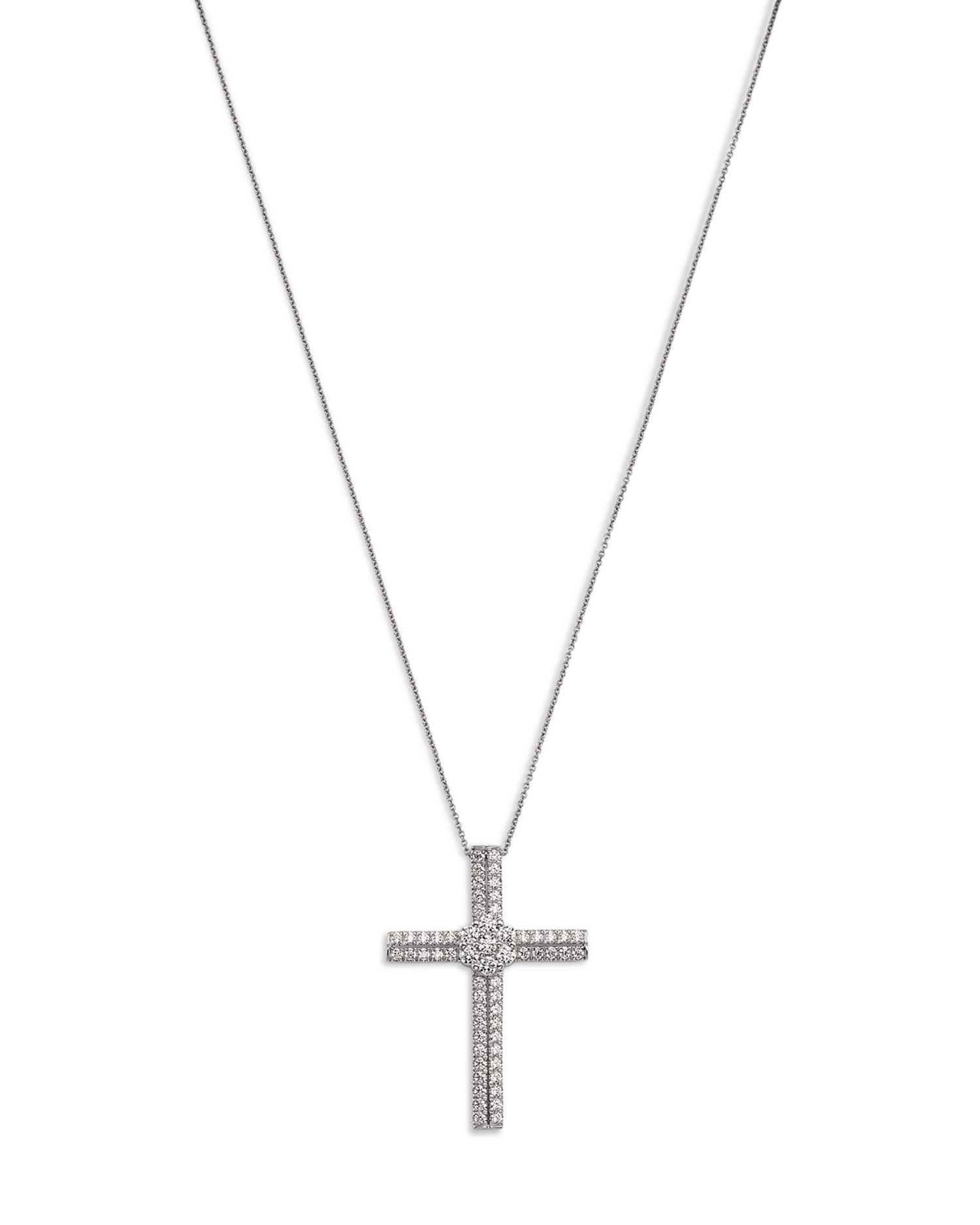 Diamond Cross Pendant Necklace in 14K White Gold, 1.0 ct. t.w.