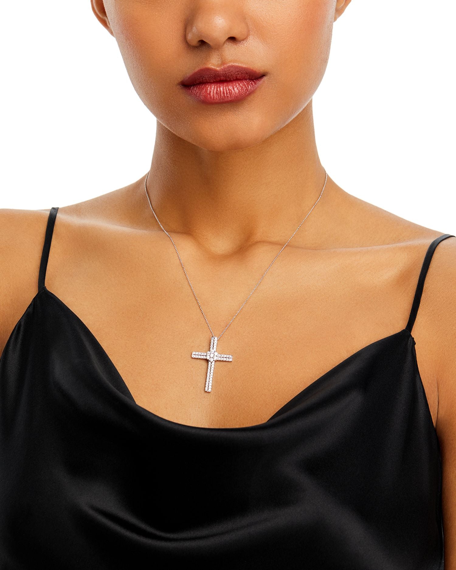 Diamond Cross Pendant Necklace in 14K White Gold, 1.0 ct. t.w.