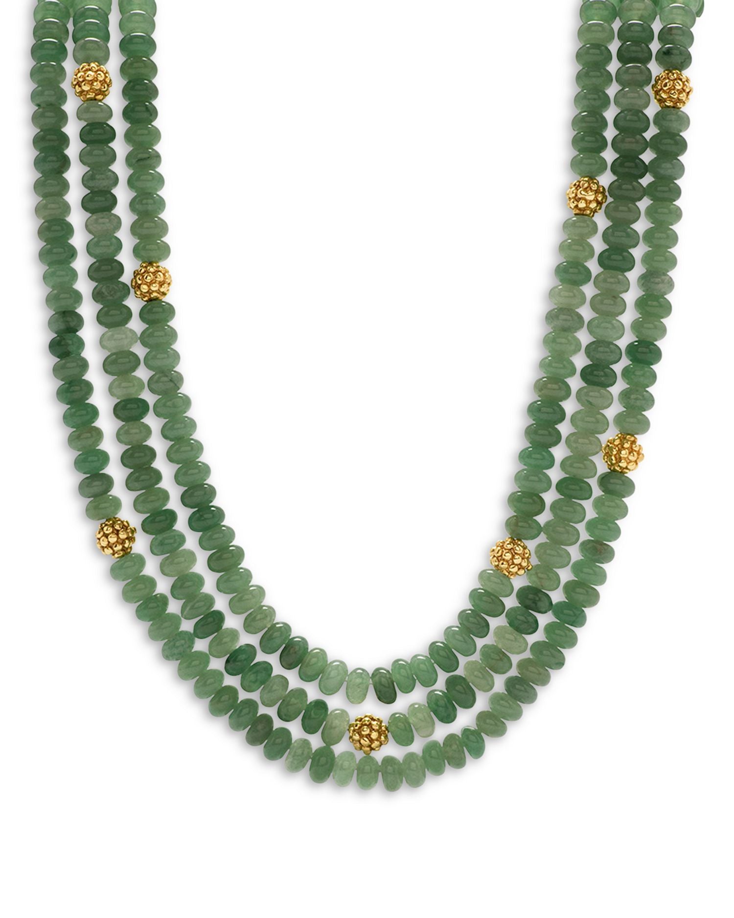 Berry & Jade Bead Triple Strand Necklace in 18K Gold Plated, 18"