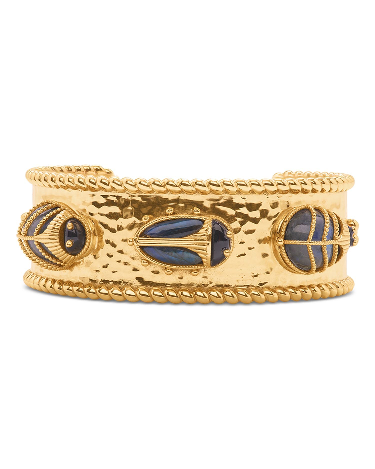 Scarab Family Gemstone Cuff Bracelet in 18K Gold Plated