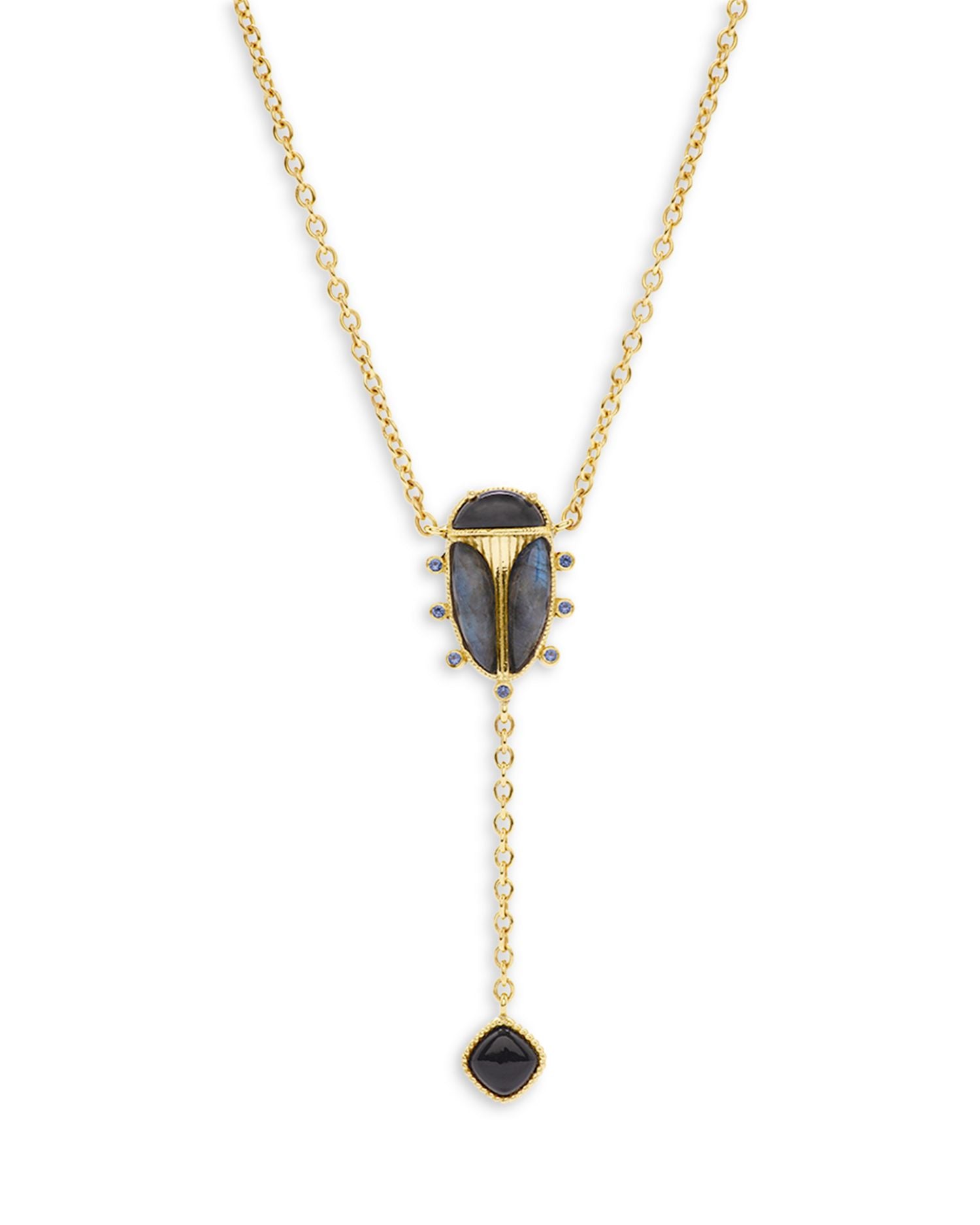 Scarab Labradorite Lariat Necklace in 18K Gold Plated, 18"