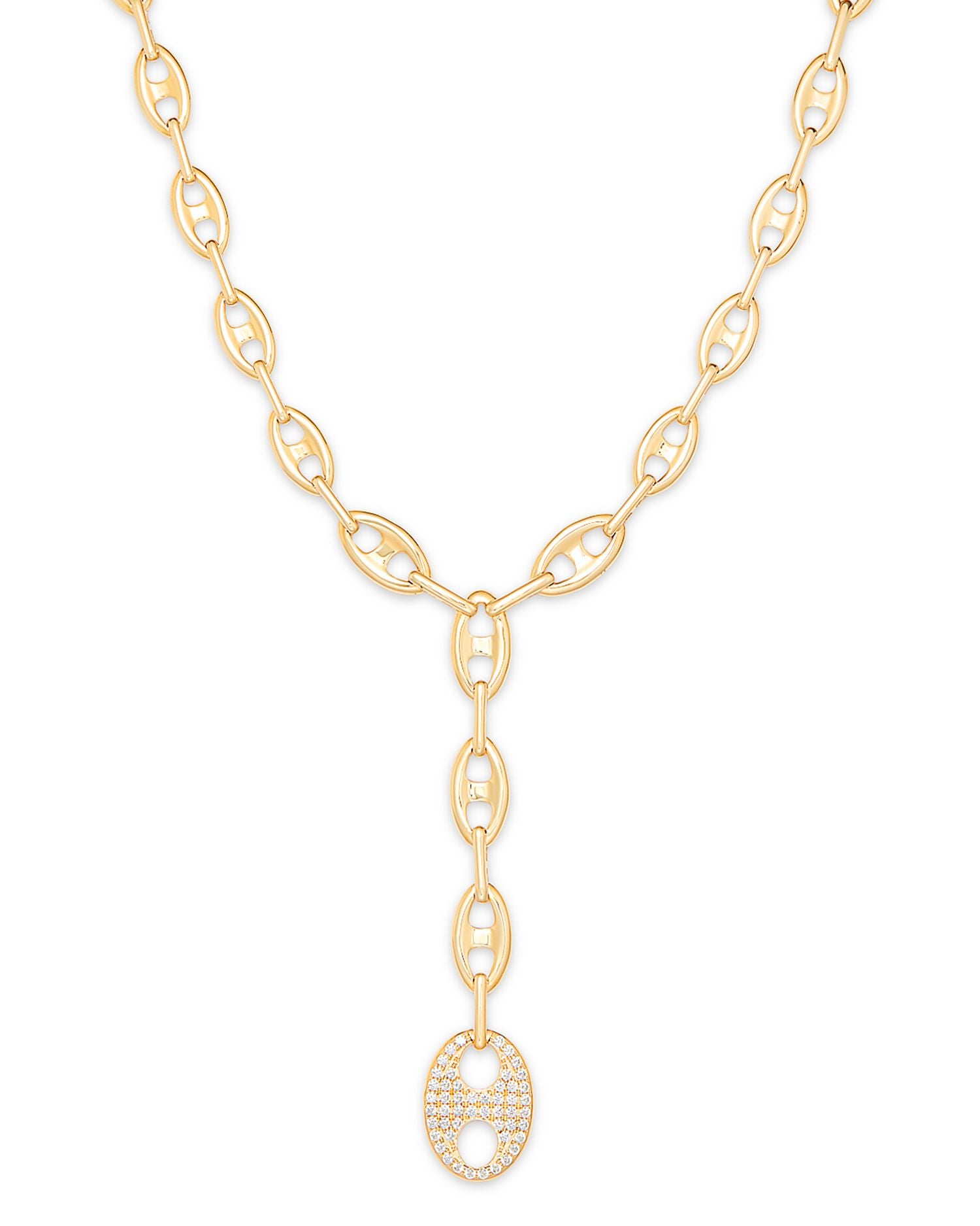 Diamond Pavé Mariner Link Lariat Necklace in 14K Yellow Gold, 0.50 ct. t.w.