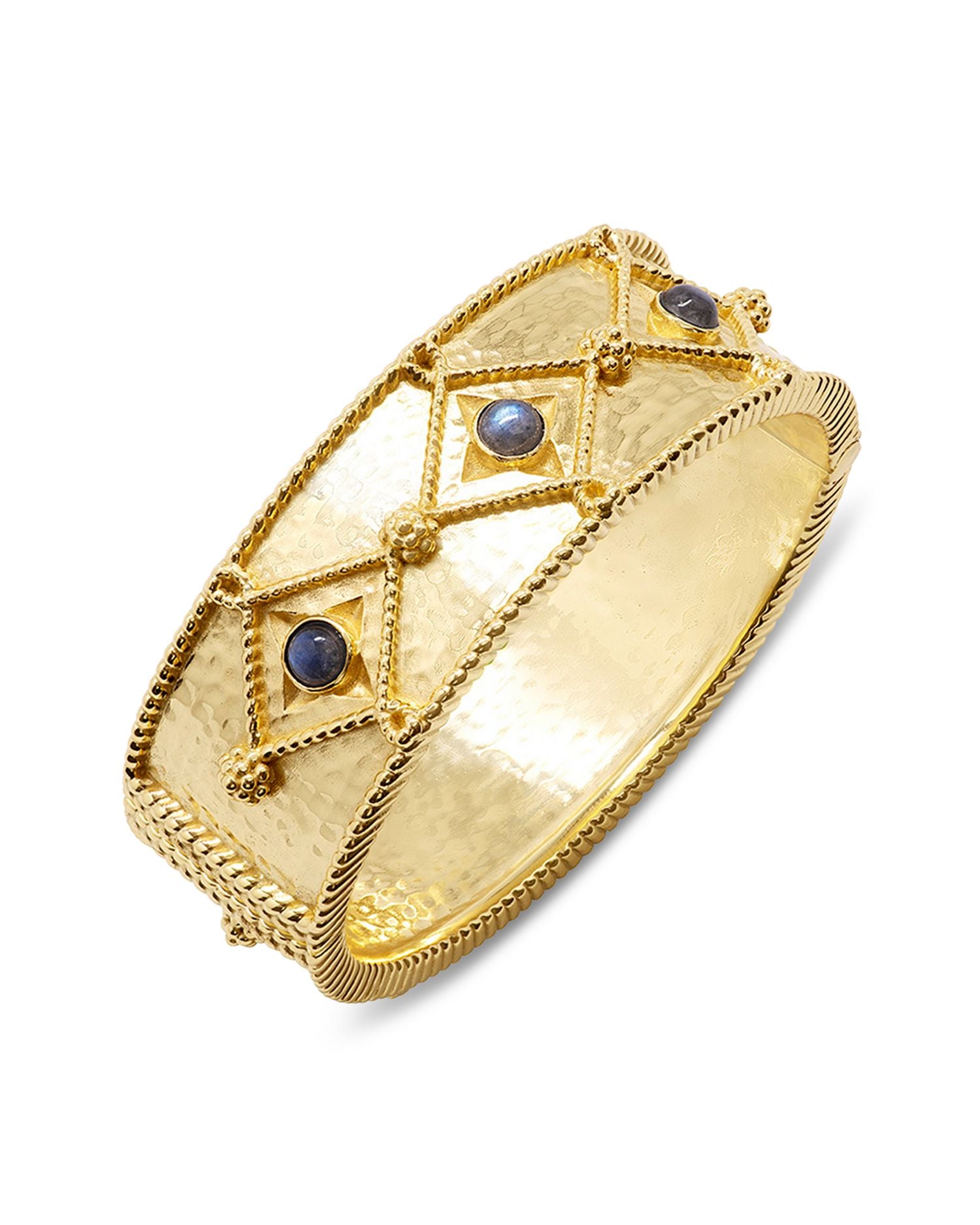 Victoria Labradorite Hinged Bangle Bracelet in 18K Gold Plated