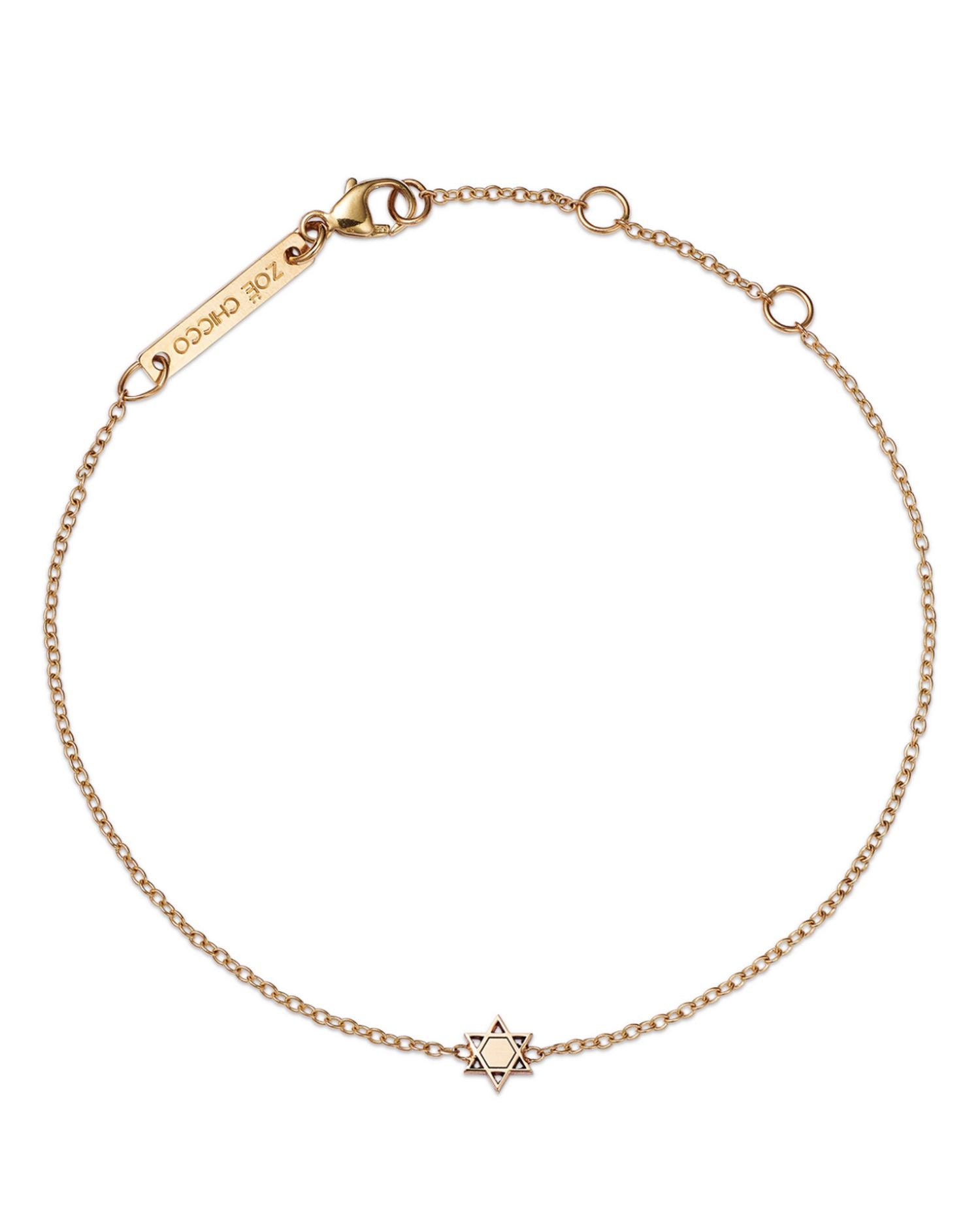 14K Yellow Gold Itty Bitty Symbols Star of David Disc Chain Bracelet
