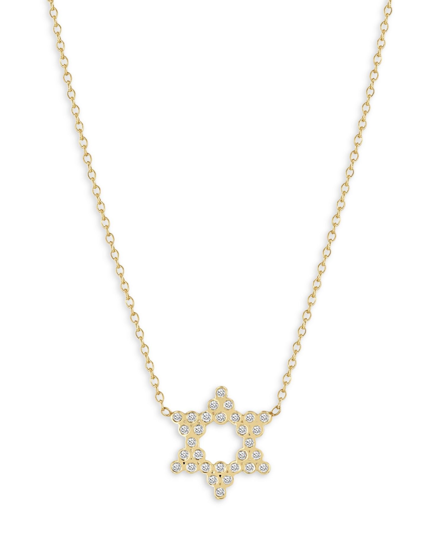 14K Yellow Gold Diamond Bezel Star of David Pendant Necklace, 14-16'