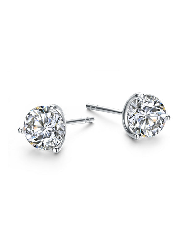 Sterling Silver Cubic Zirconia Solitaire Martini Prong Stud Earrings