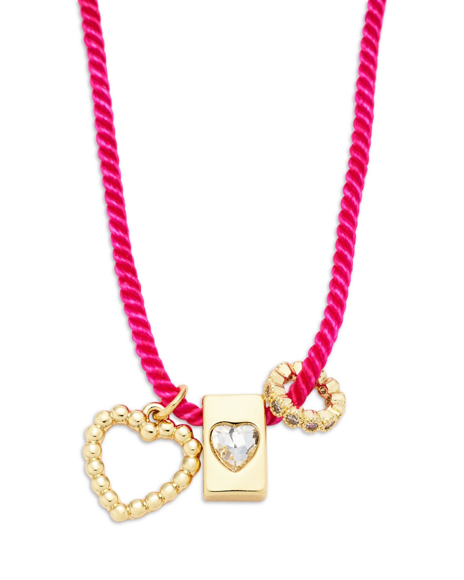 Mixed Heart Multi Charm Cord Pendant Necklace in 14K Gold Plated, 16'-18' - Exclusive