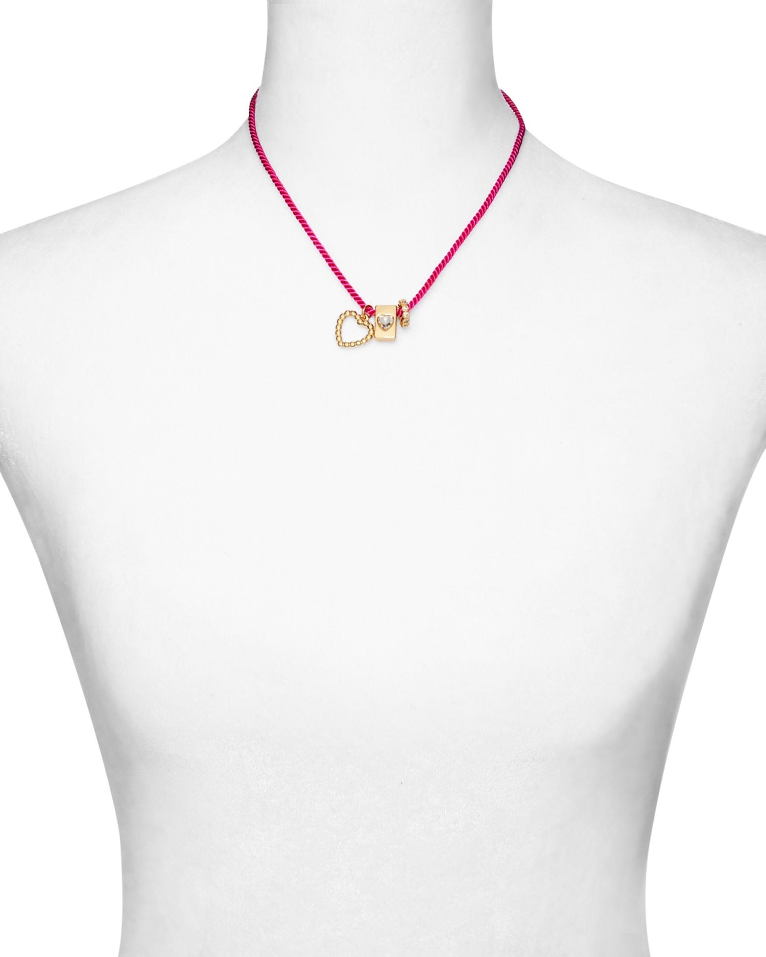Mixed Heart Multi Charm Cord Pendant Necklace in 14K Gold Plated, 16'-18' - Exclusive