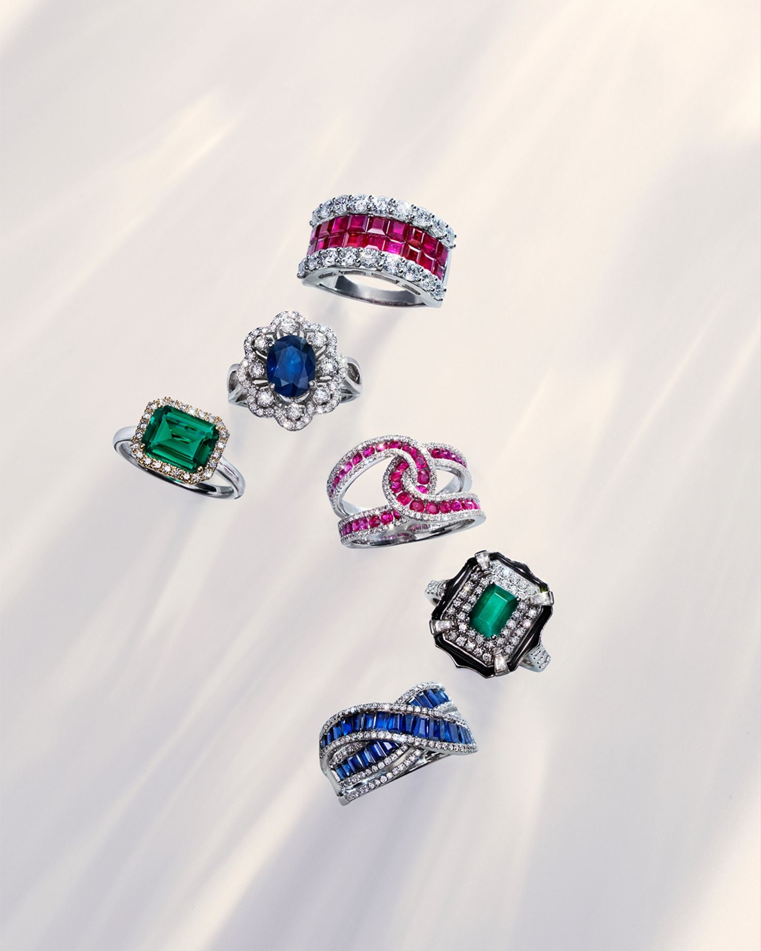 Sapphire & Diamond Crossover Ring in 14K White Gold - Exclusive