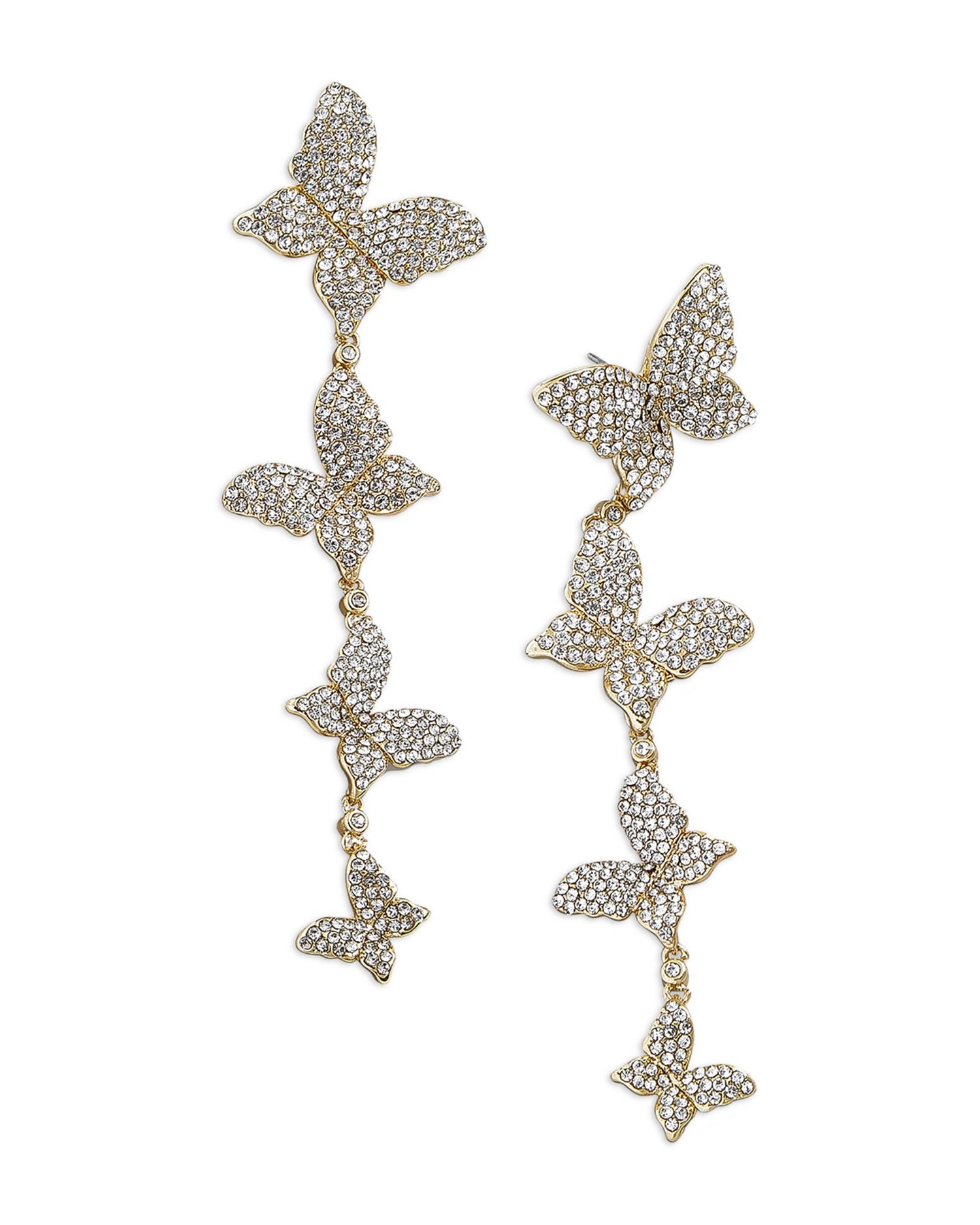 Free As Can Be Pavé Butterfly Linear Drop Earrings in Gold Tone