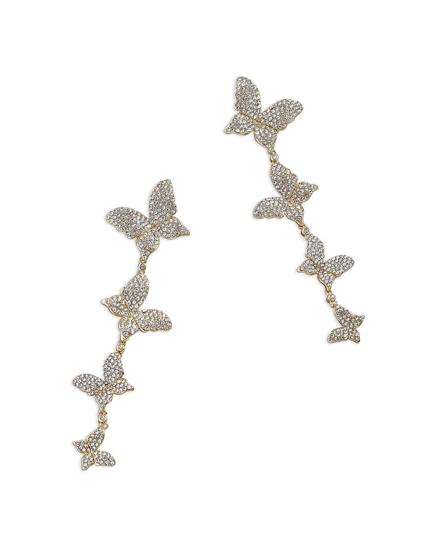 Free As Can Be Pavé Butterfly Linear Drop Earrings in Gold Tone