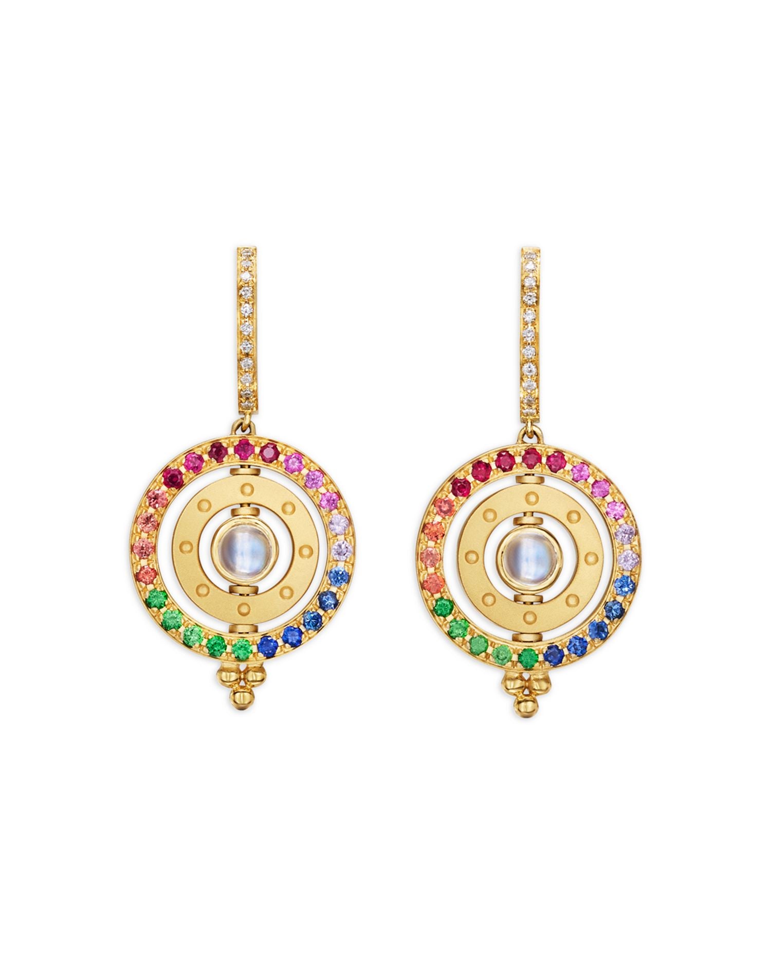 18K Yellow Gold FJ Multi Gemstone & Diamond Orbital Drop Earrings
