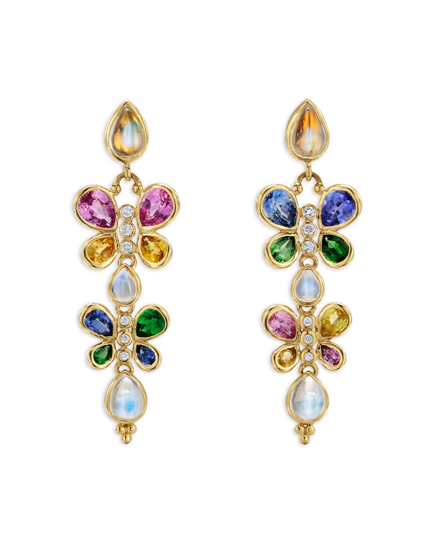 18K Yellow Gold CL Color Multi Gemstone & Diamond Luna Flutter Drop Earrings