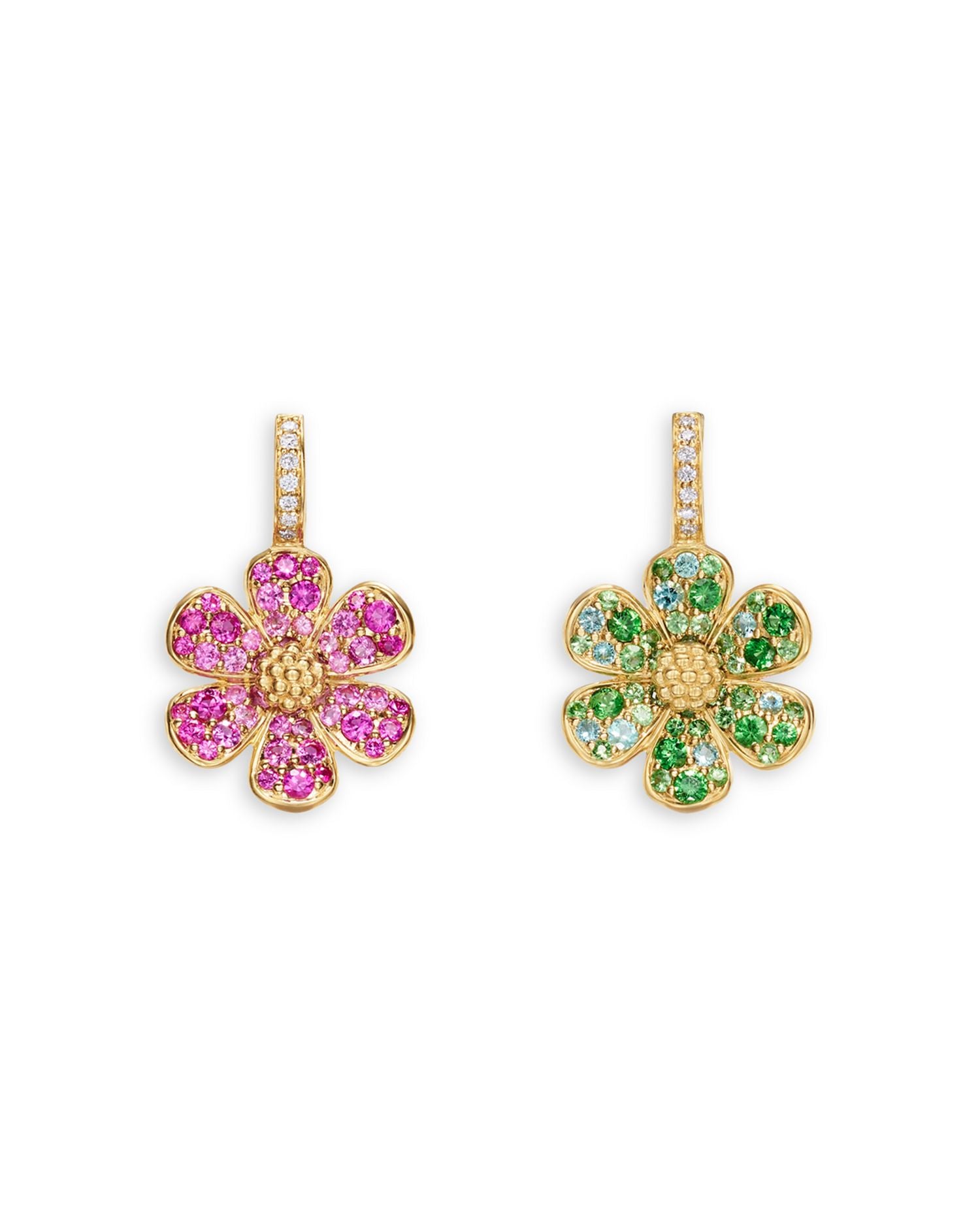 18K Yellow Gold Butterfly Multi-Gemstone & Diamond Mismatch Flower Drop Earrings