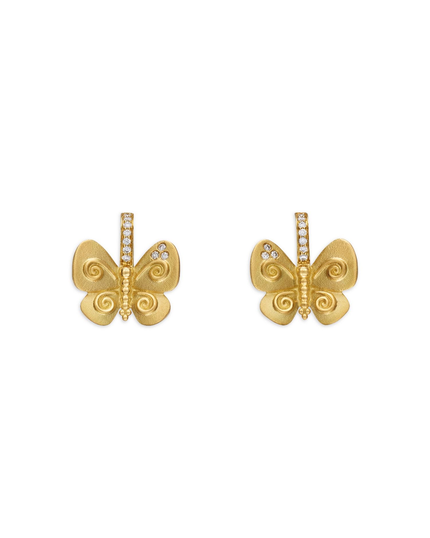 18K Yellow Gold Diamond Butterfly Earrings
