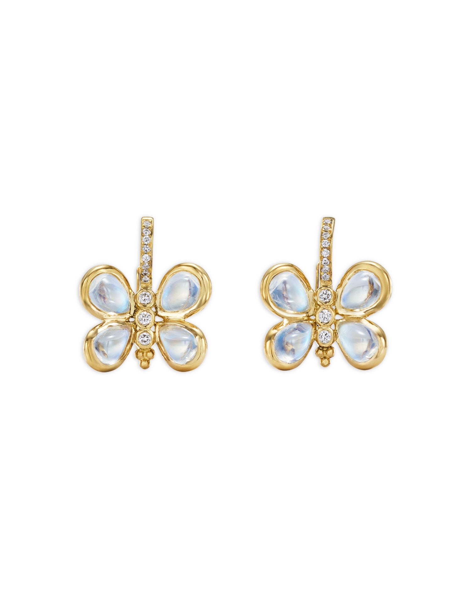 18K Yellow Gold Royal Blue Moonstone & Diamond Butterfly Earrings