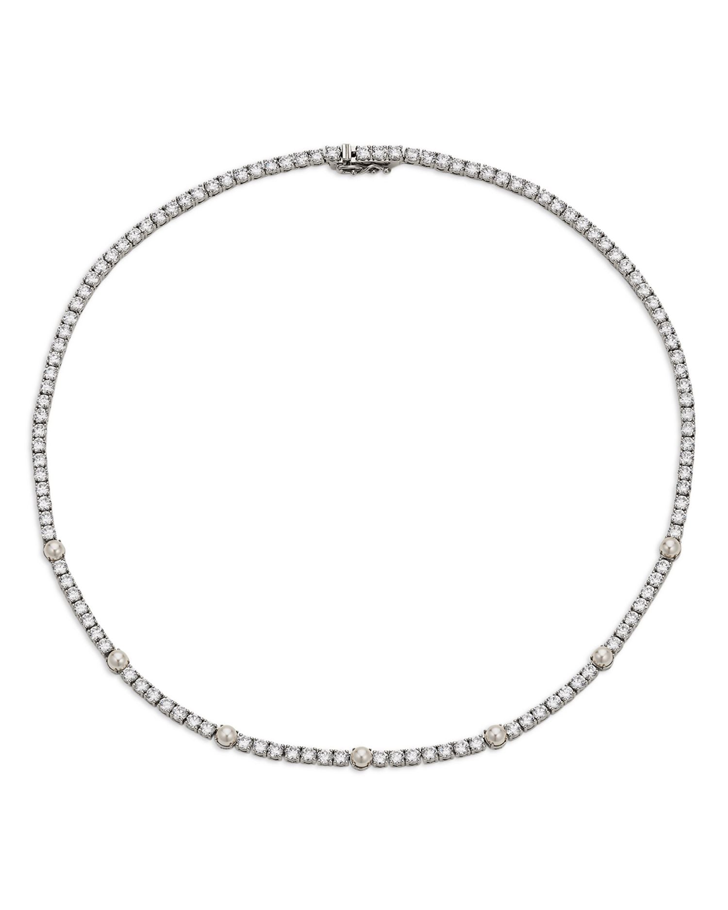 Cubic Zirconia & Imitation Pearl Tennis Style Collar Necklace, 16"