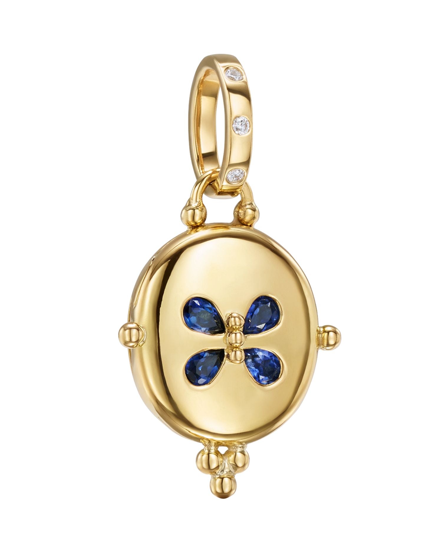 18K Yellow Gold FJ Blue Sapphire & Diamond Locket Pendant