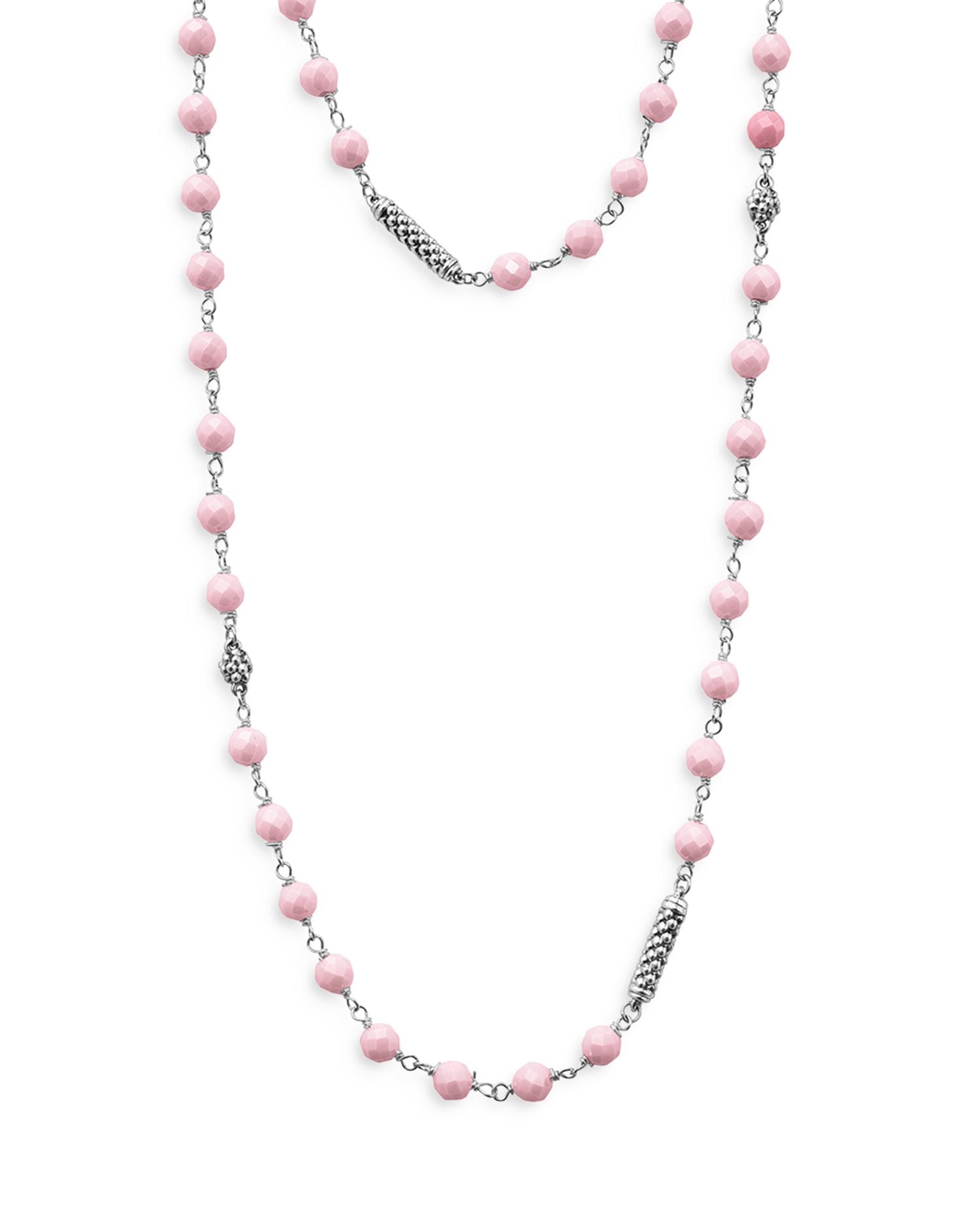Sterling Silver Caviar Icon Pink Ceramic Bead Station Necklace, 34"