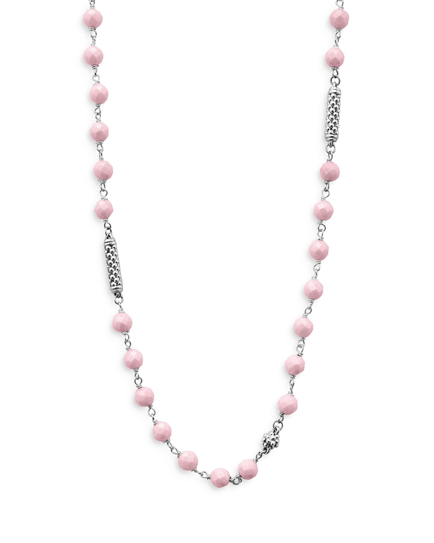 Sterling Silver Caviar Icon Pink Ceramic Bead Station Collar Necklace, 16-18"