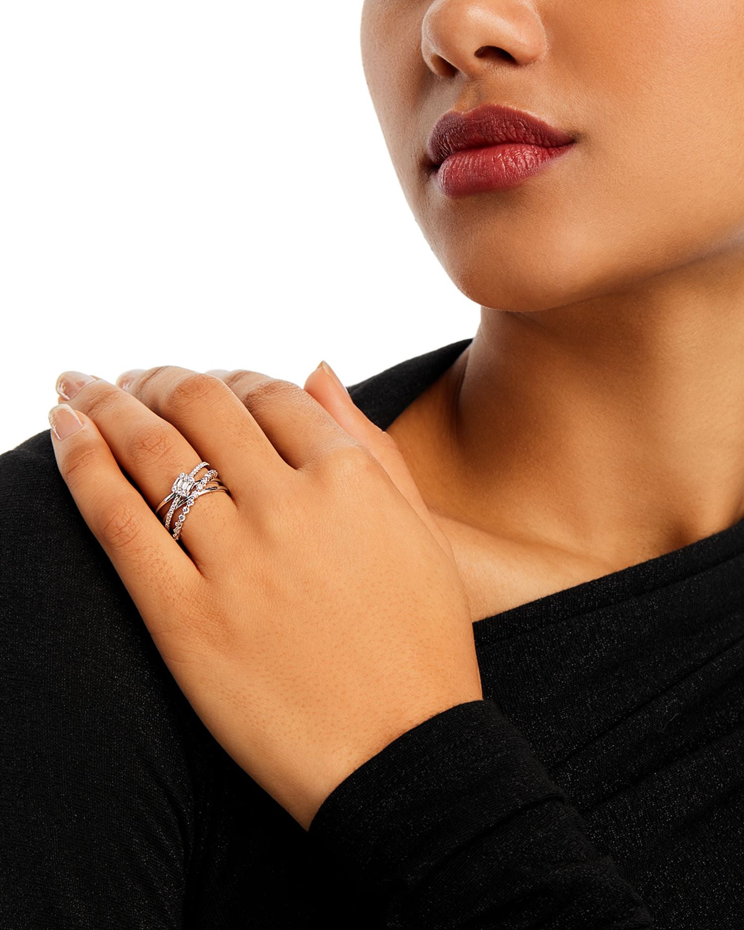 Diamond Mixed Cut Crossover Ring in 14K White Gold, 0.65 ct. t.w.