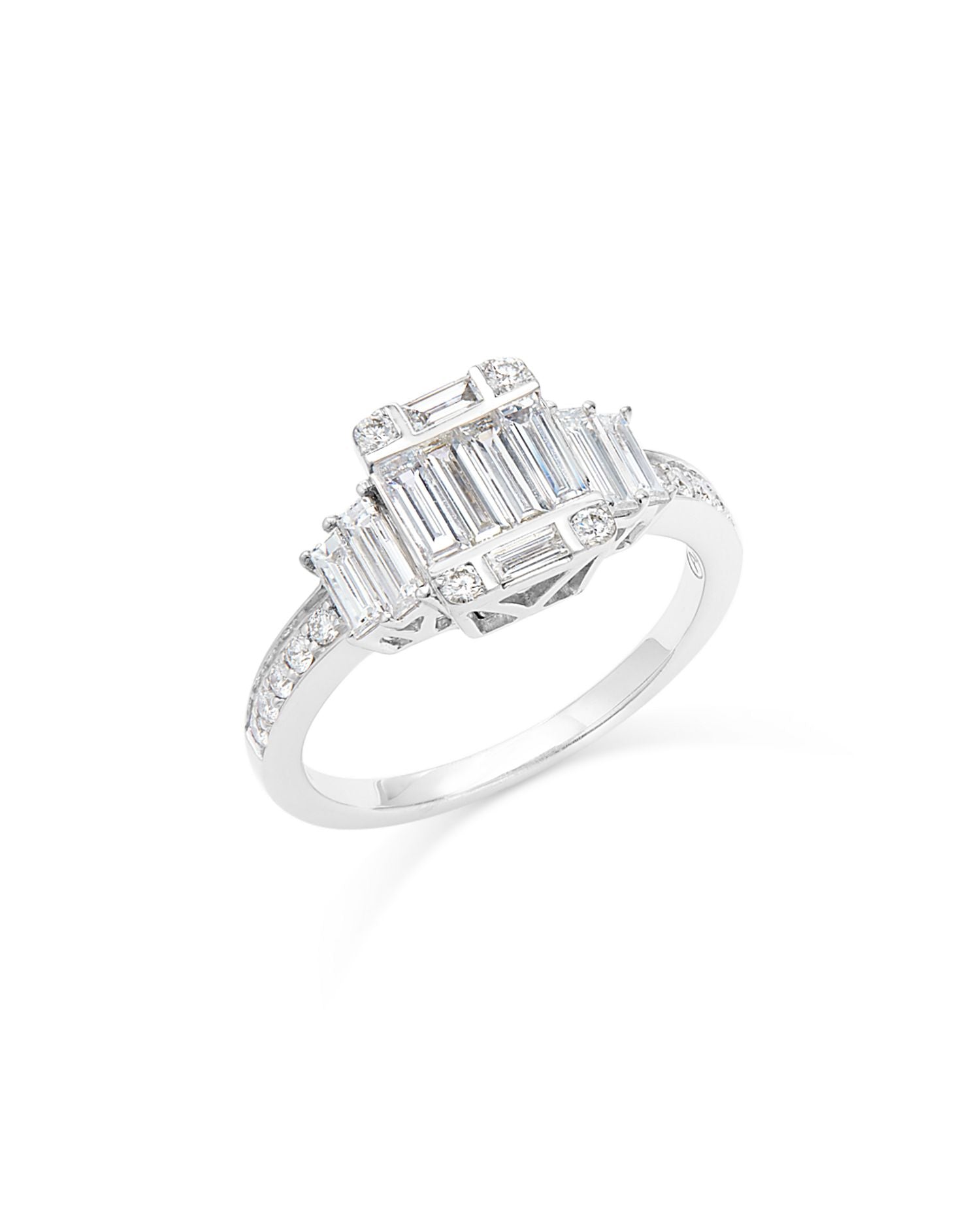 Diamond Baguette Cluster Ring in 14K White Gold, 0.95 ct. t.w.