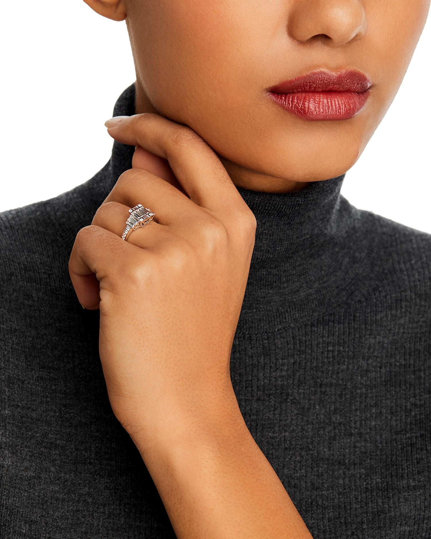 Diamond Baguette Cluster Ring in 14K White Gold, 0.95 ct. t.w.