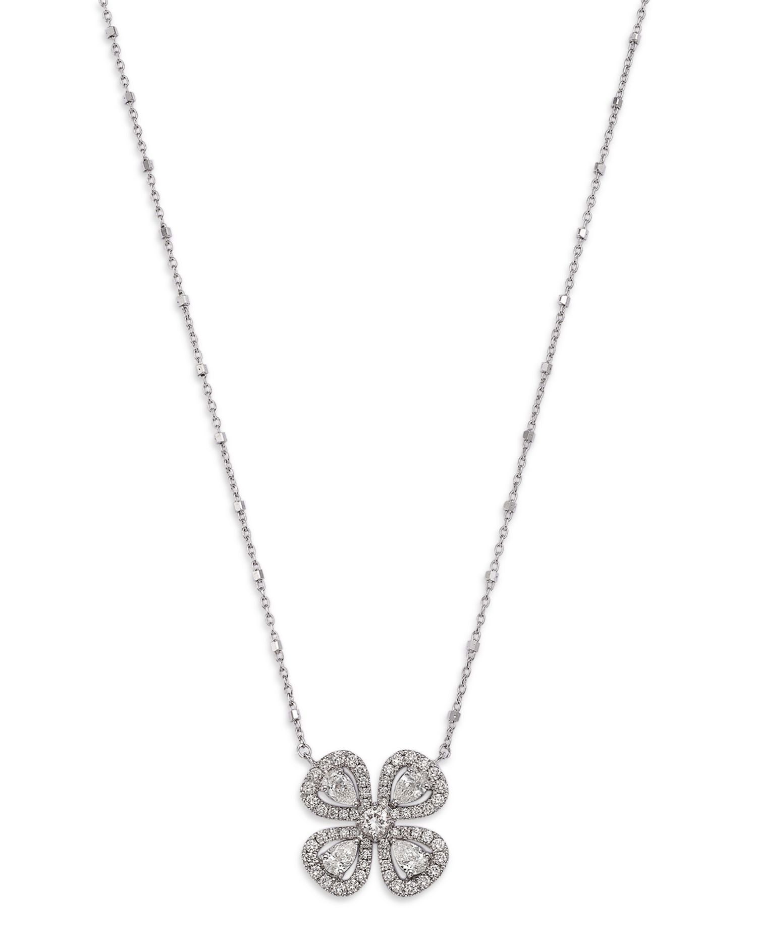 Diamond Pear & Round Flower Pendant Necklace in 14K White Gold, 1.25 ct. t.w.