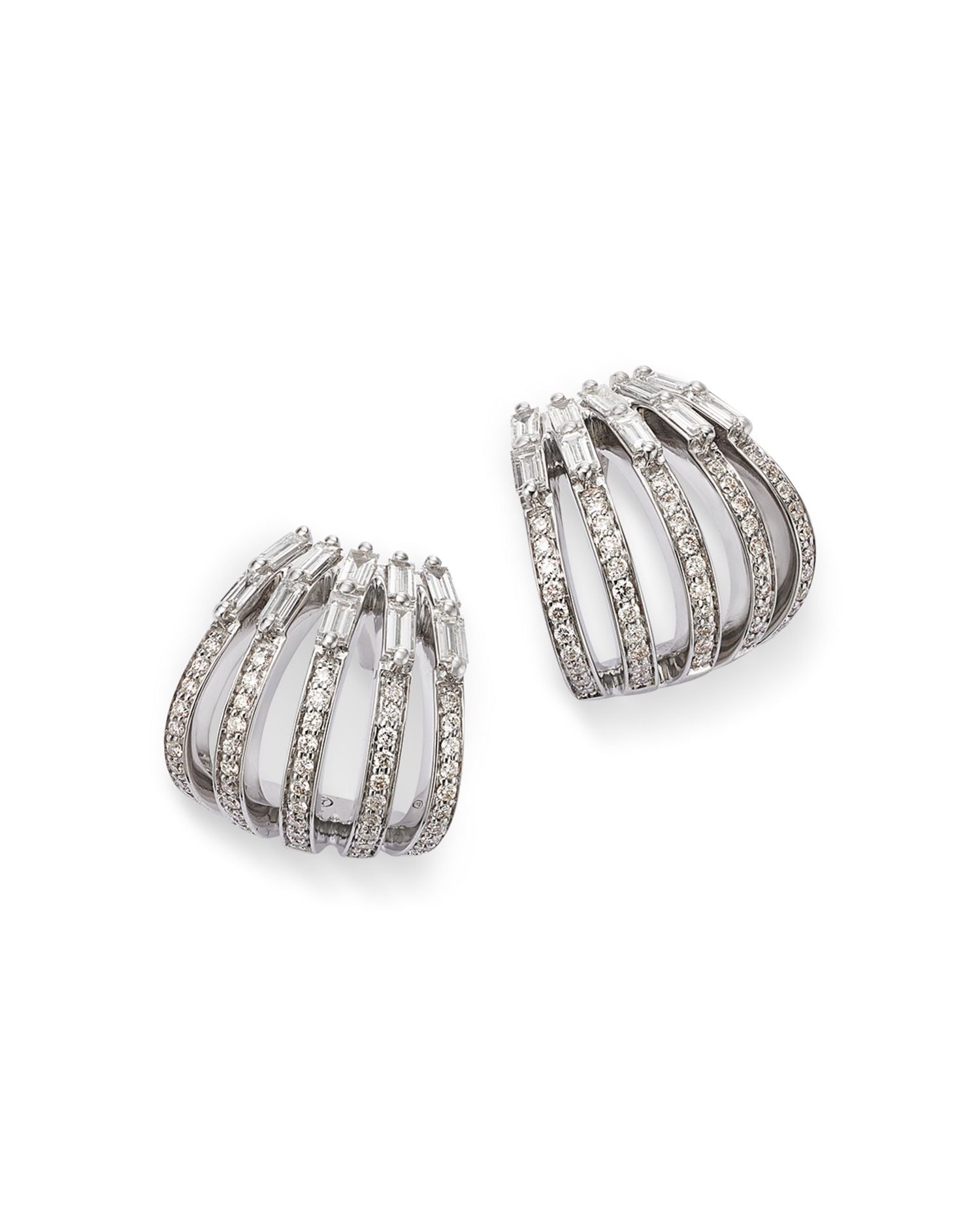 Diamond Multirow J Hoop Earrings in 14K White Gold, 1.10 ct. t.w.