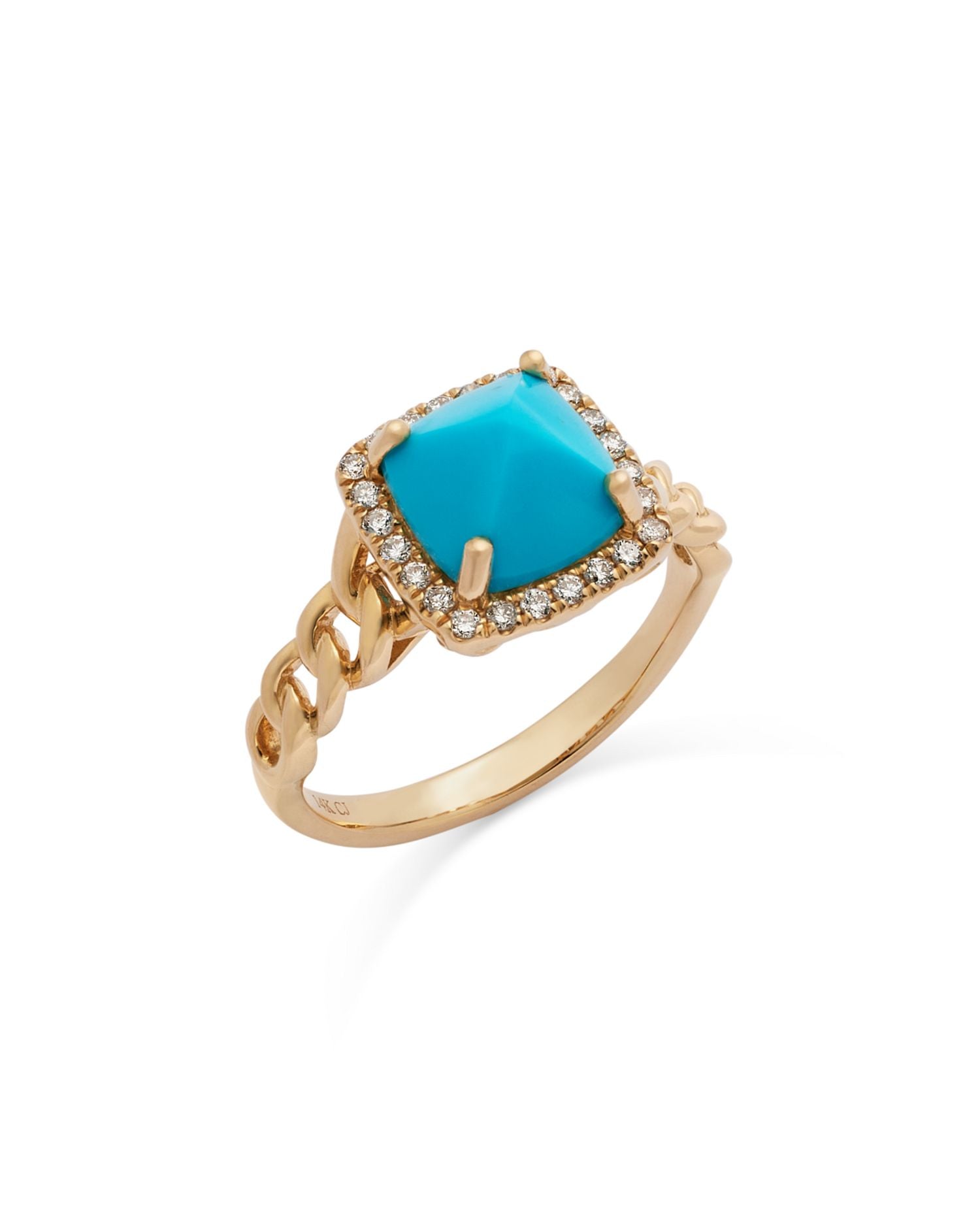 Turquoise & Diamond Halo Ring in 14K Yellow Gold