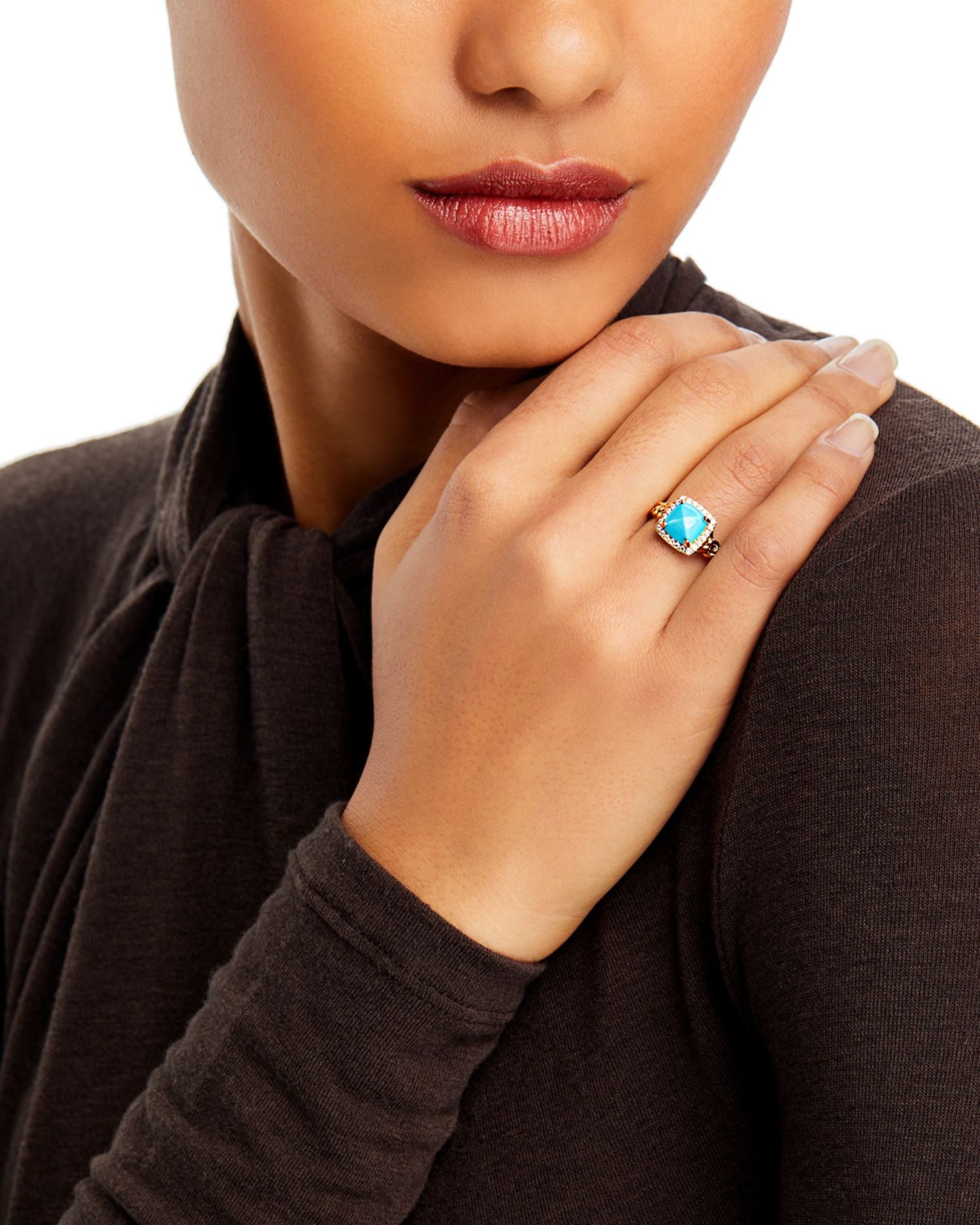 Turquoise & Diamond Halo Ring in 14K Yellow Gold