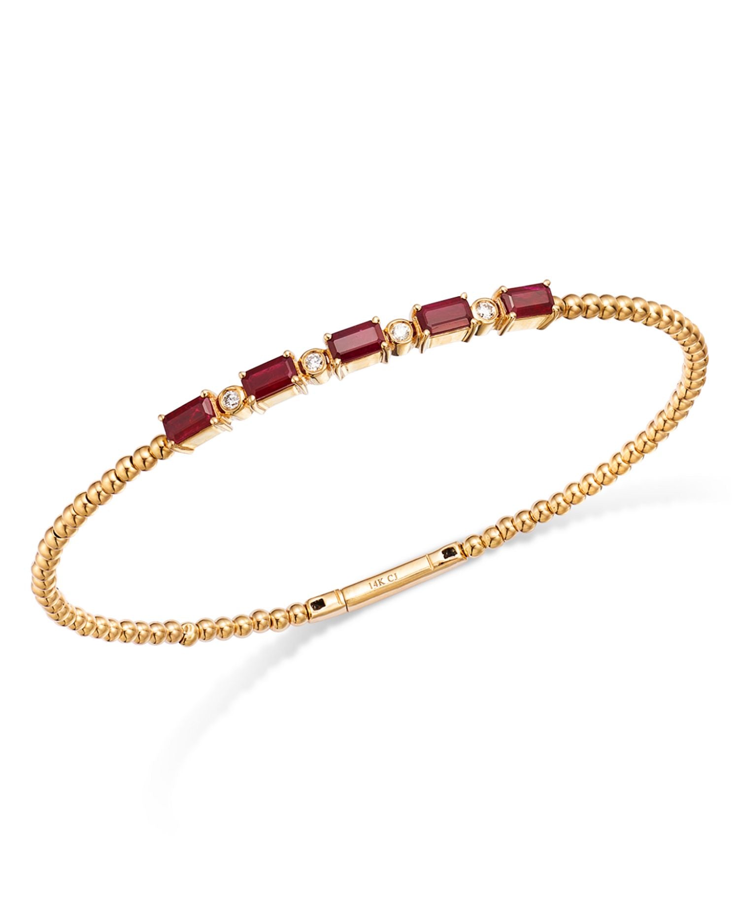 Ruby & Diamond Bangle Bracelet in 14K Yellow Gold