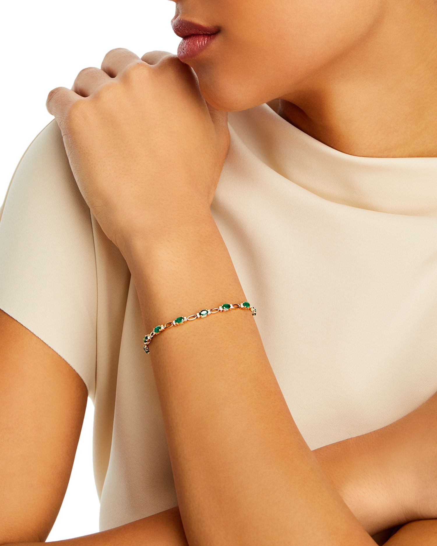 Emerald & Diamond Tennis Bracelet in 14K Yellow Gold