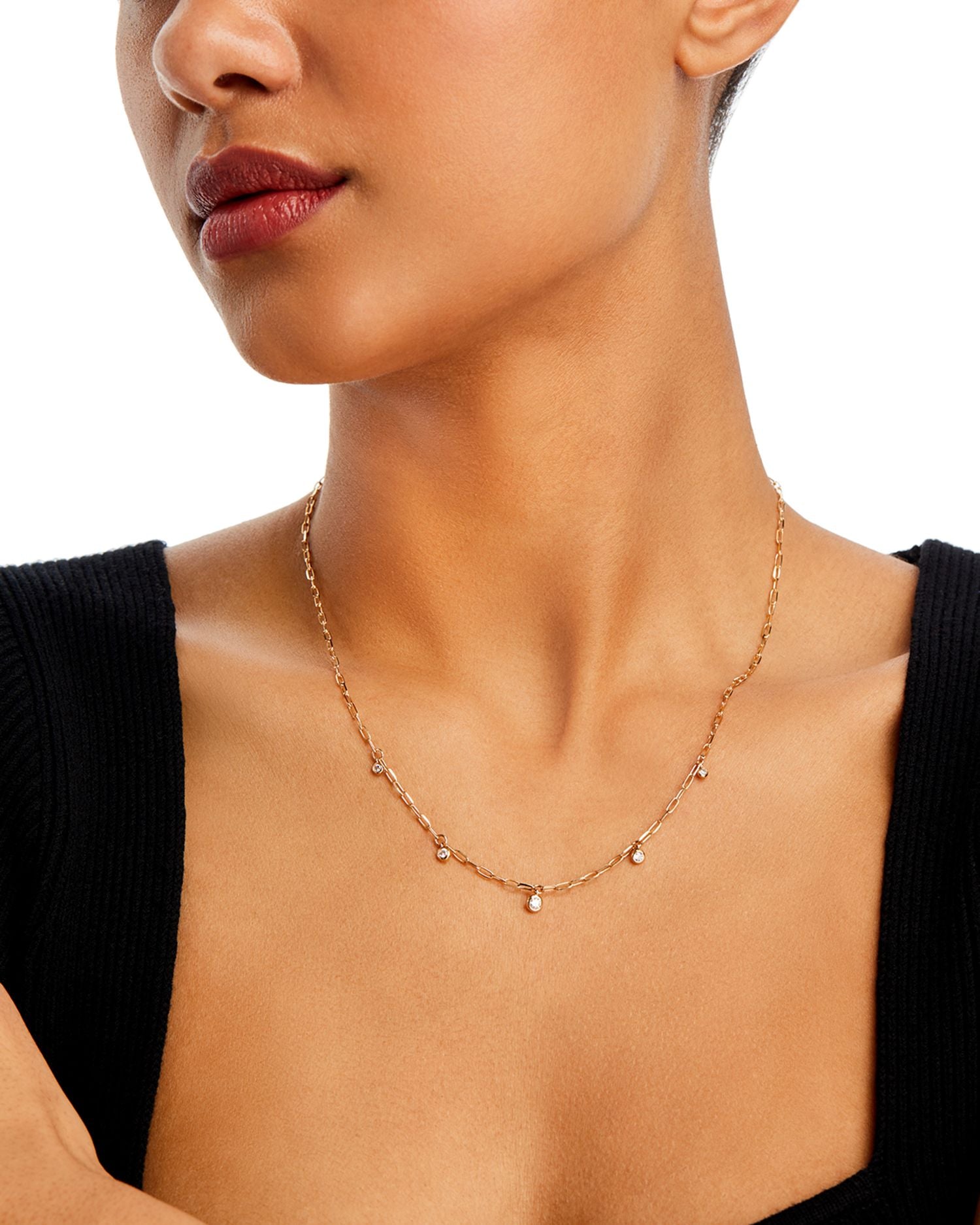 Diamond Bezel Dangle Collar Necklace in 14K Yellow Gold, 0.25 ct. t.w.