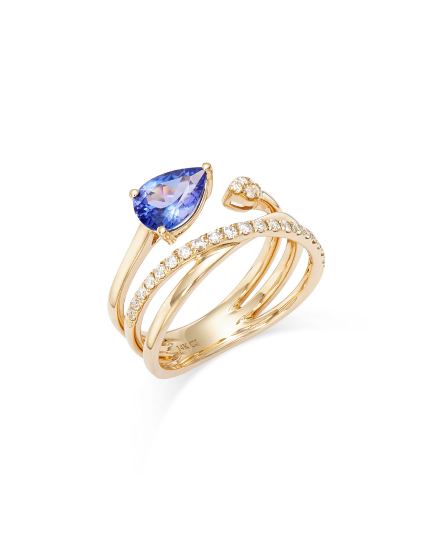 Tanzanite & Diamond Crossover Ring in 14K Yellow Gold