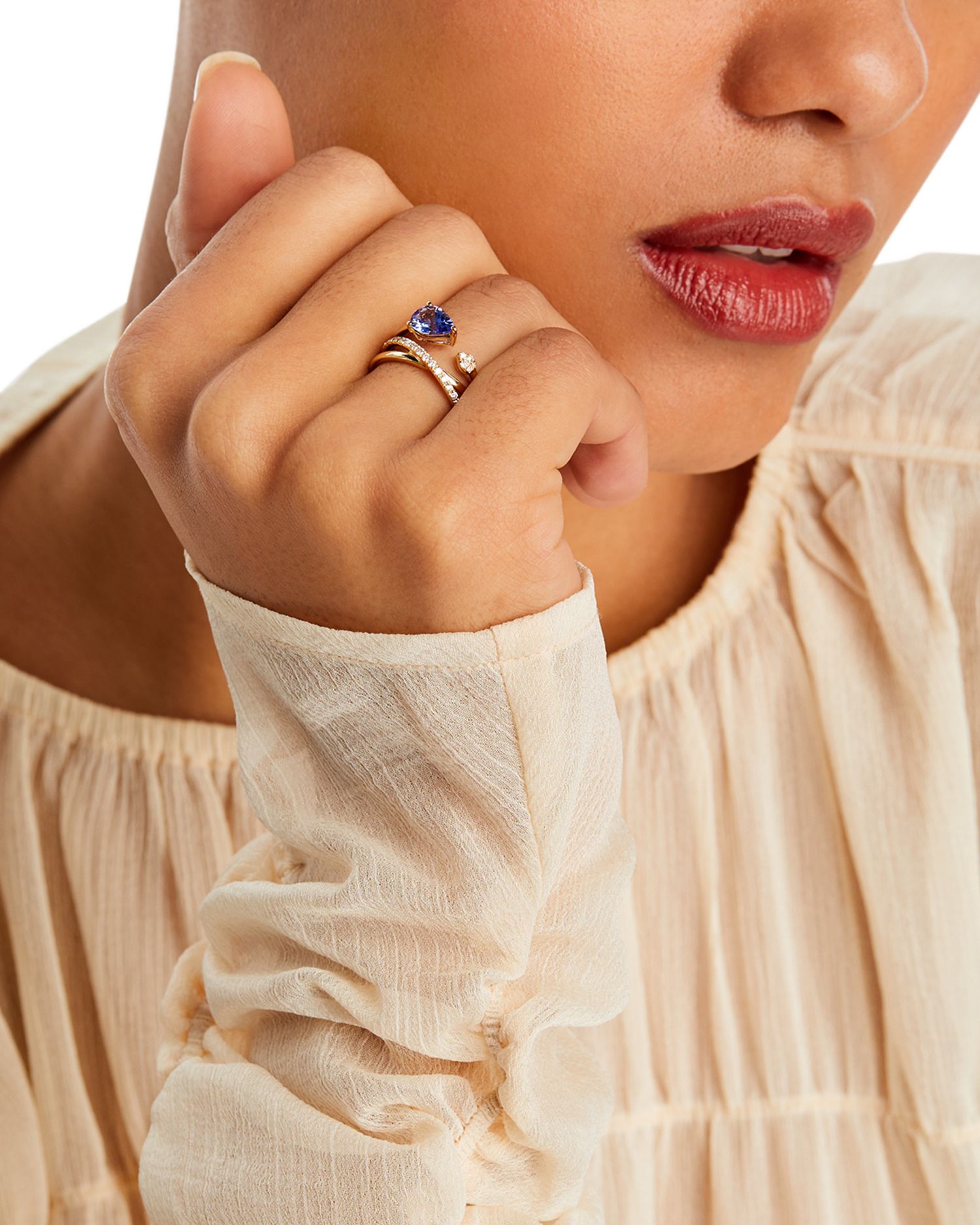 Tanzanite & Diamond Crossover Ring in 14K Yellow Gold