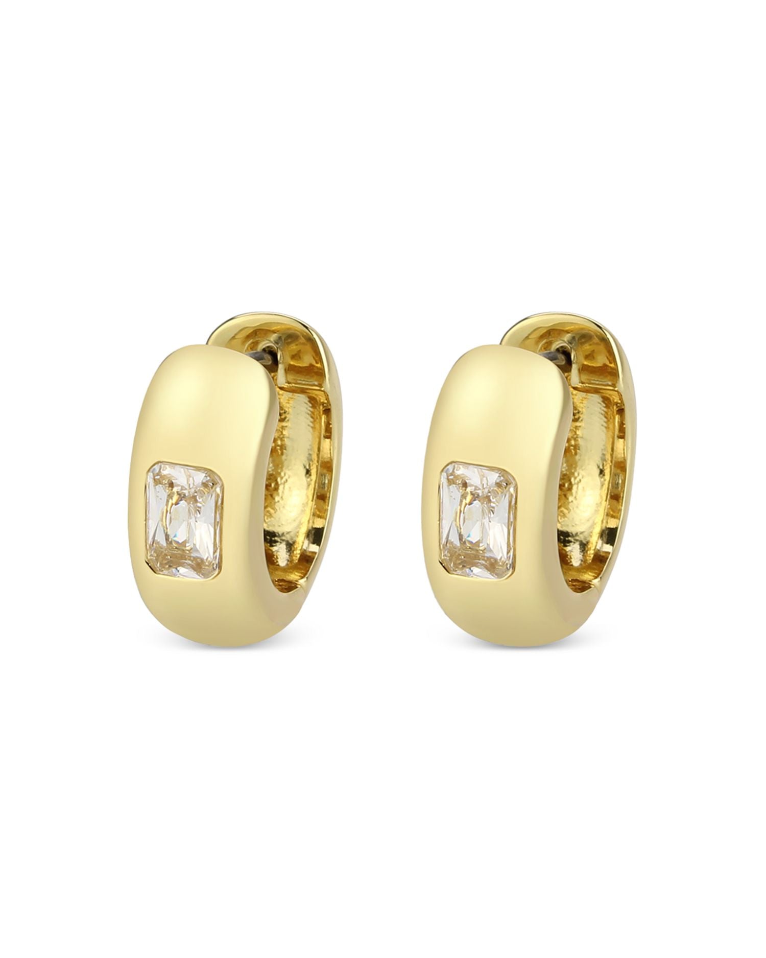 Emerald Cut Inset Huggie Hoop Earrings - Exclusive