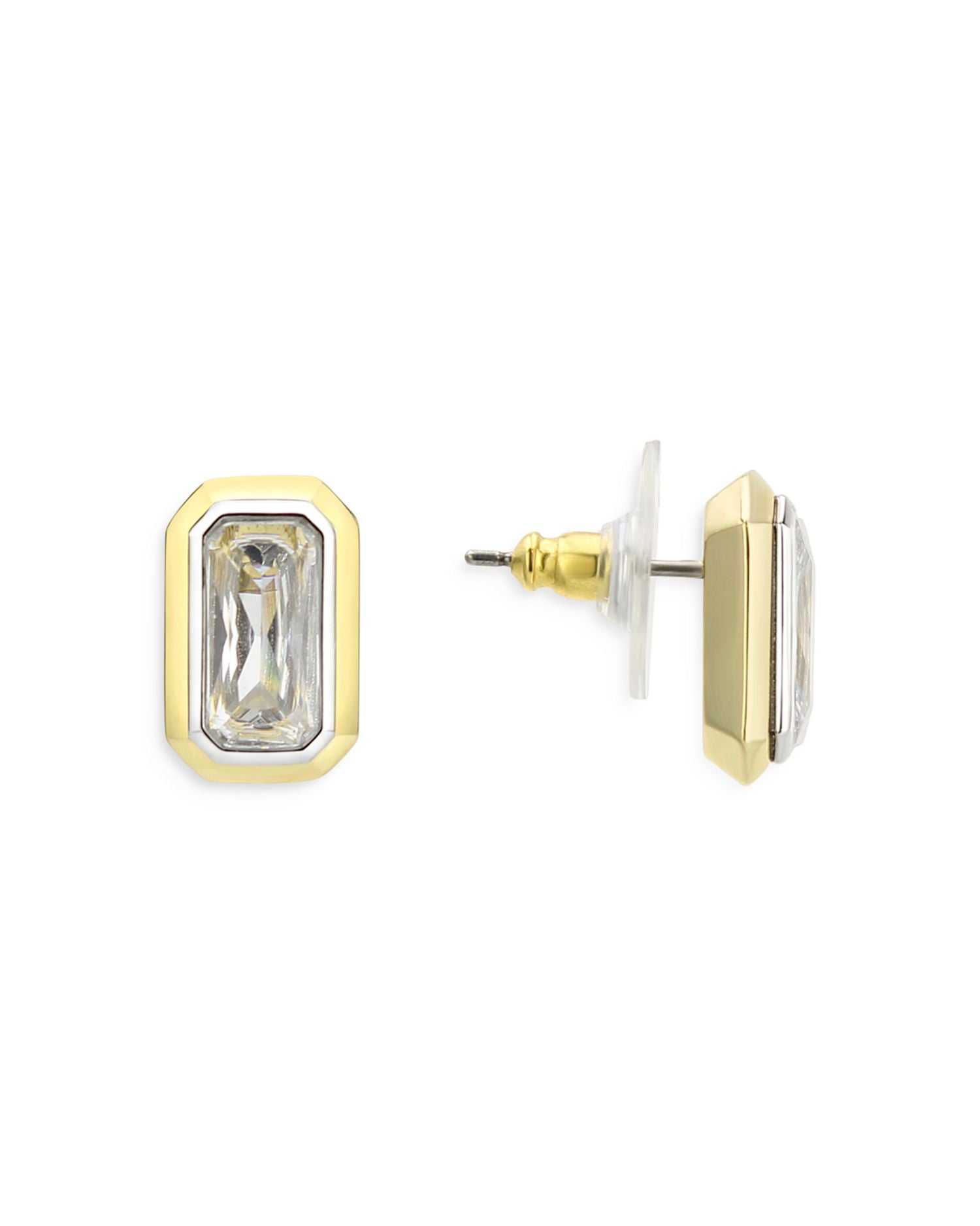 Two Tone Emerald Cut Stud Earrings - Exclusive