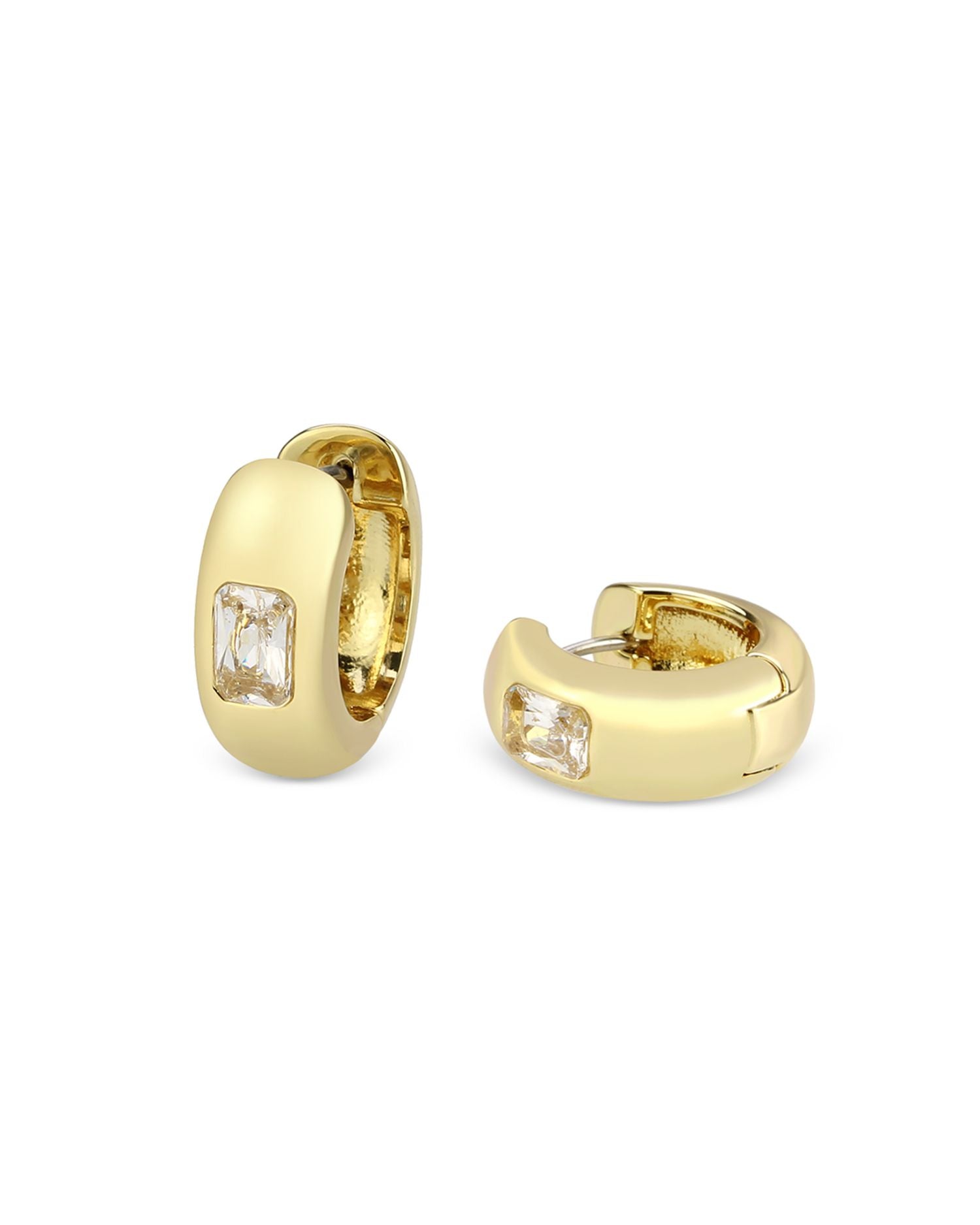 Emerald Cut Inset Huggie Hoop Earrings - Exclusive