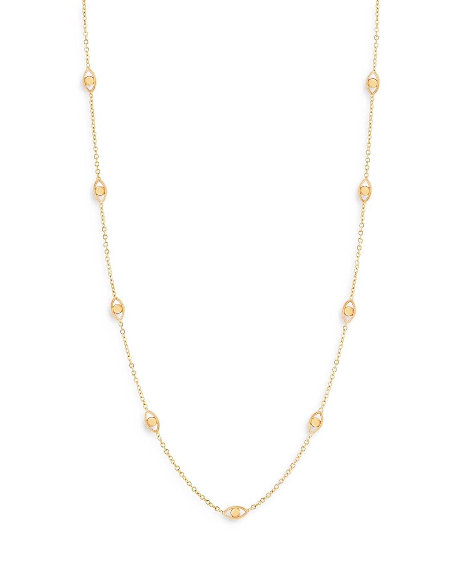 14K Yellow Gold Evil Eye Station Collar Necklace, 17-18'