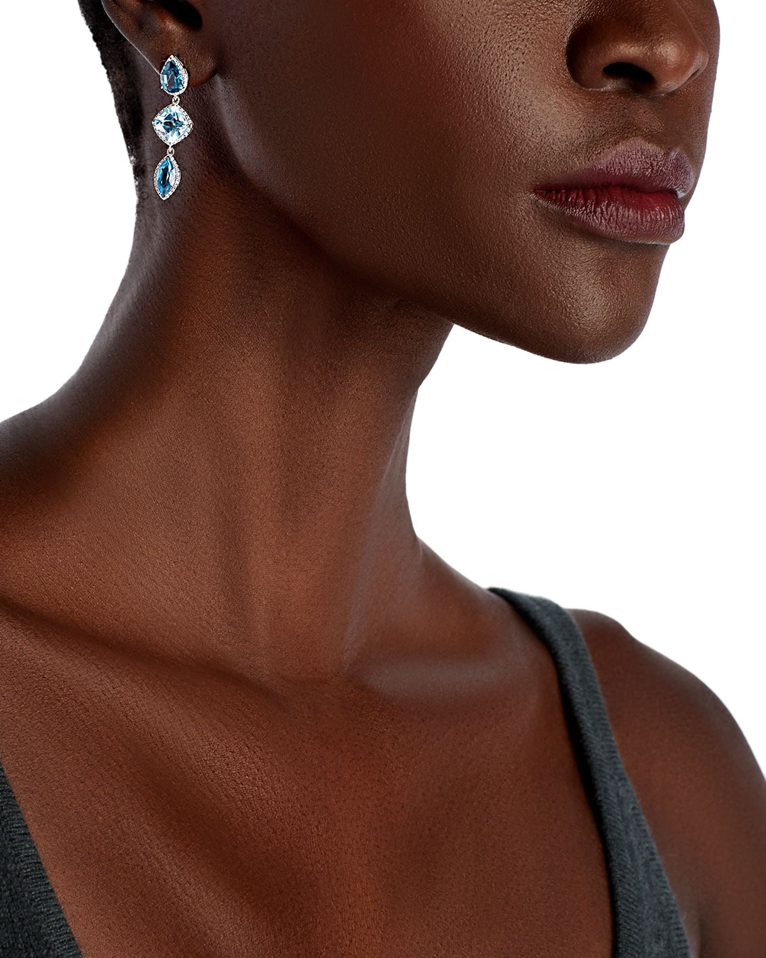 Blue Topaz Linear Drop Earrings in 14K WhiteGold