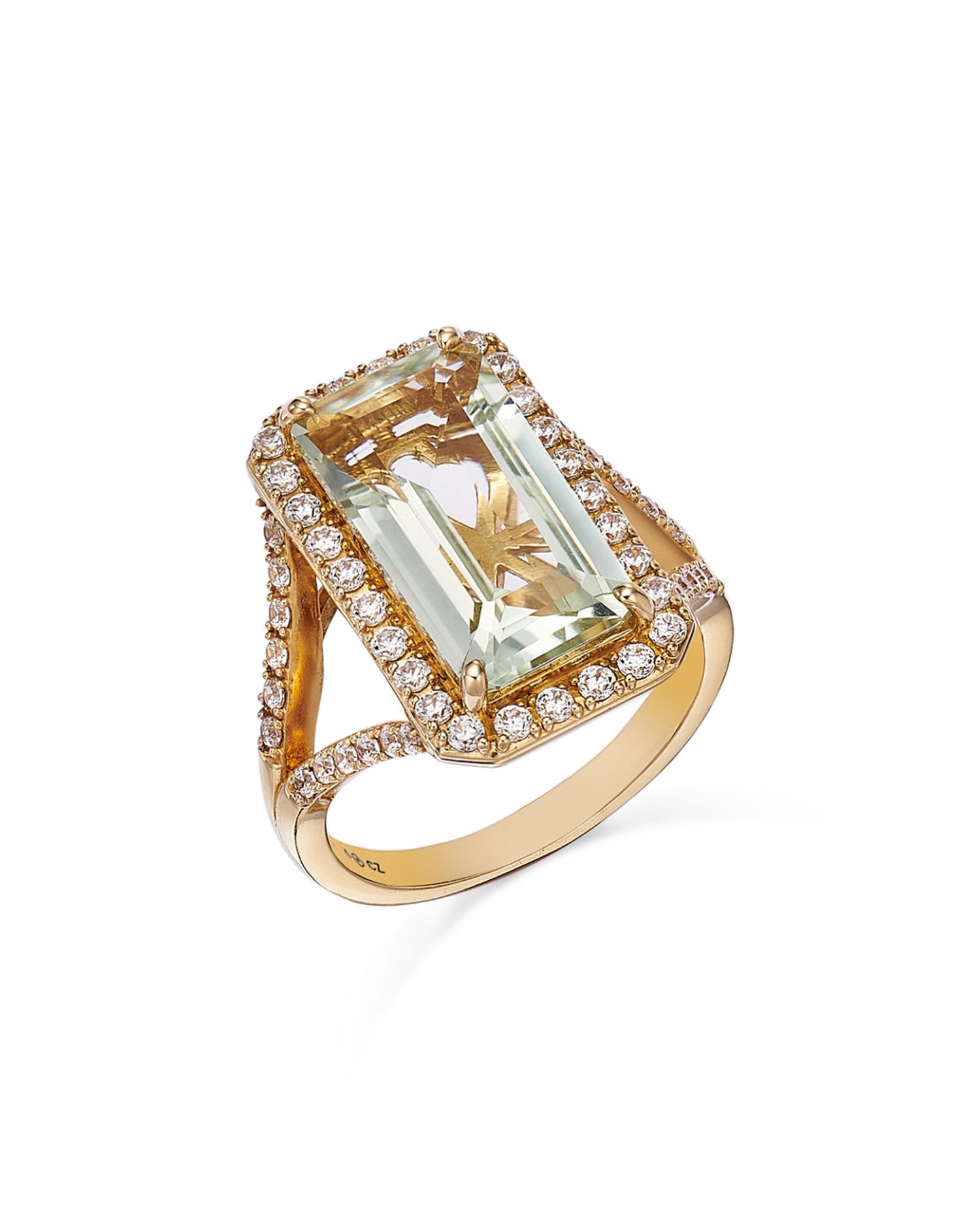 Prasiolite & Diamond Halo Ring in 14K Yellow Gold