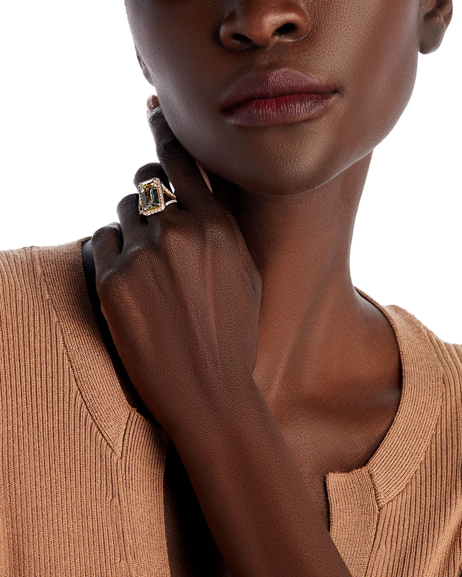 Prasiolite & Diamond Halo Ring in 14K Yellow Gold